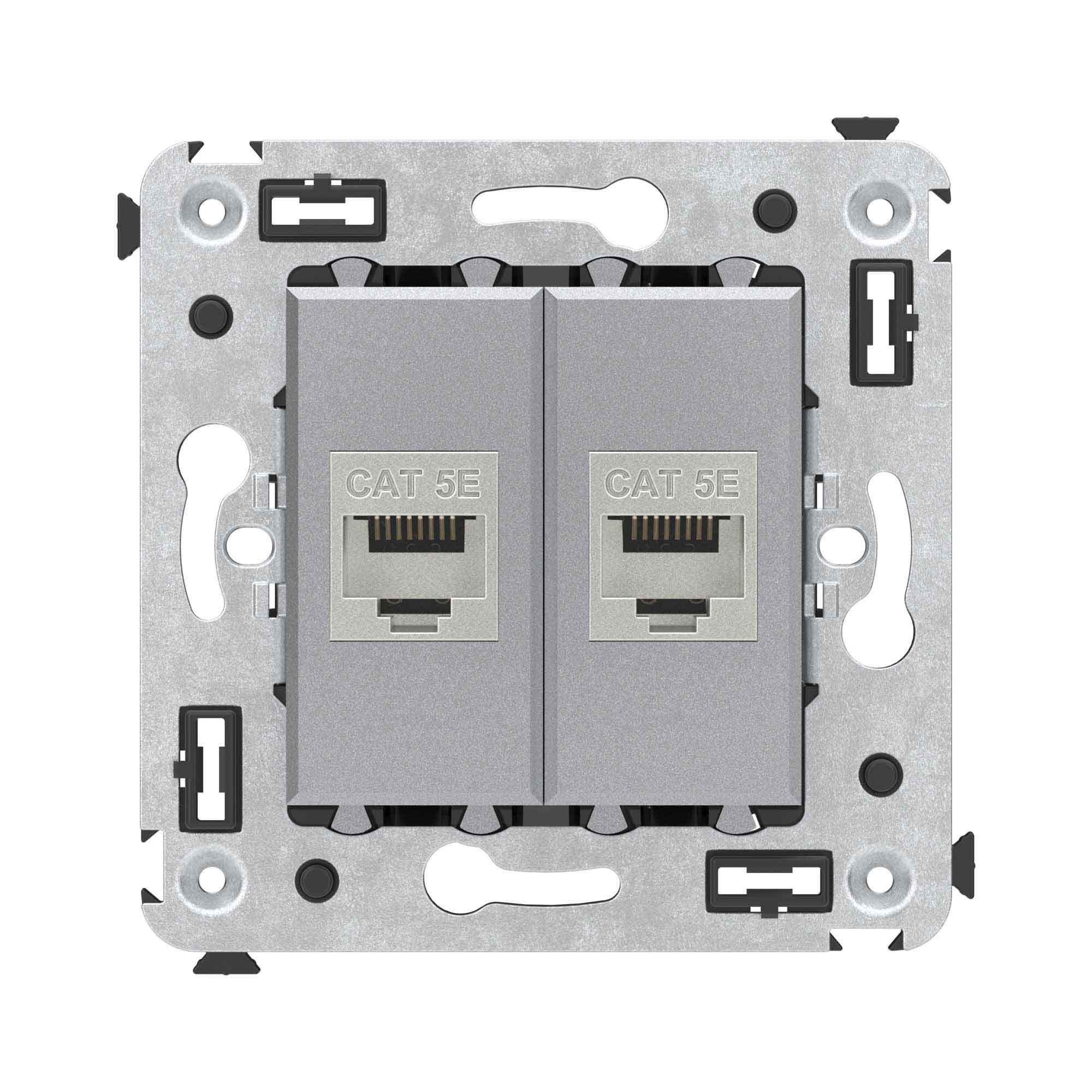 Avanti Компьютерная розетка RJ-45 без шторки в стену, кат.5e двойная экранированная,  Закаленная сталь