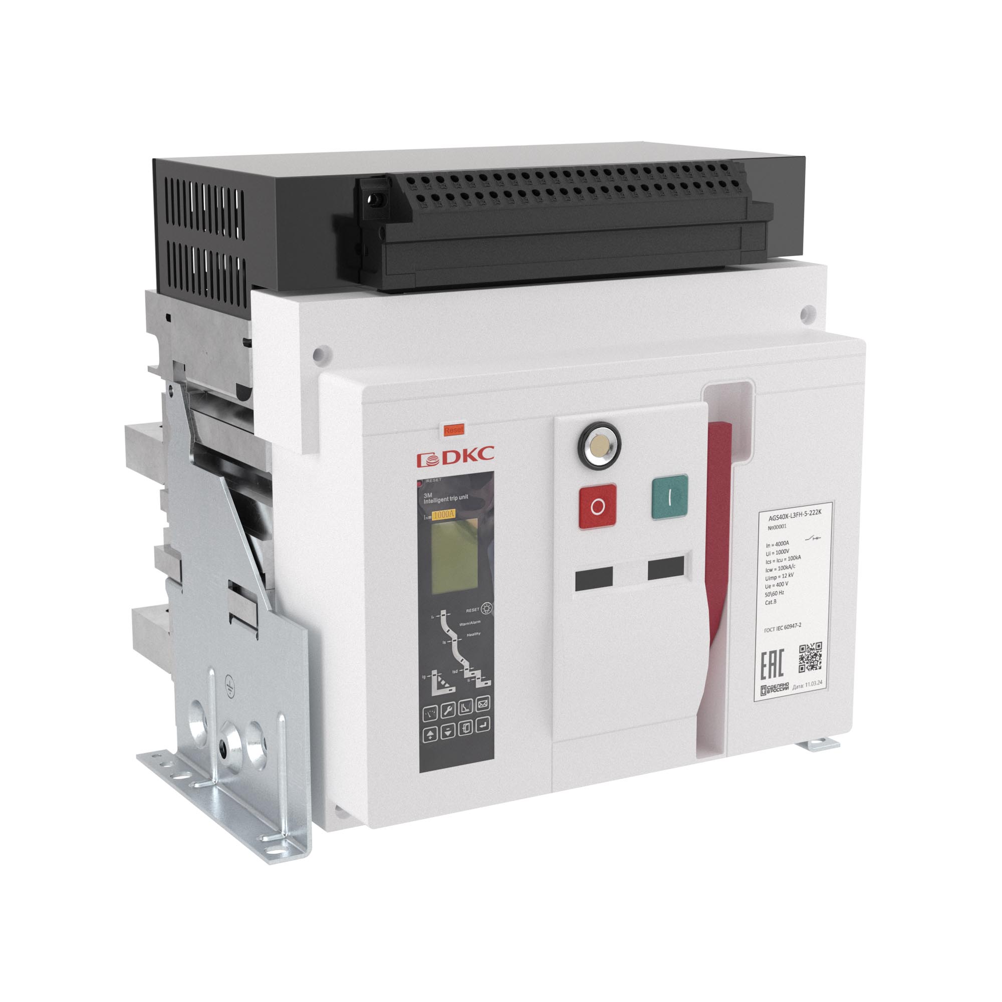 Воздушный автоматический выключатель YON AGS32X 3Р 3200 А 100 кА, типоразмер L, расцепитель 3H, фиксированный,  горизонтальное подключение