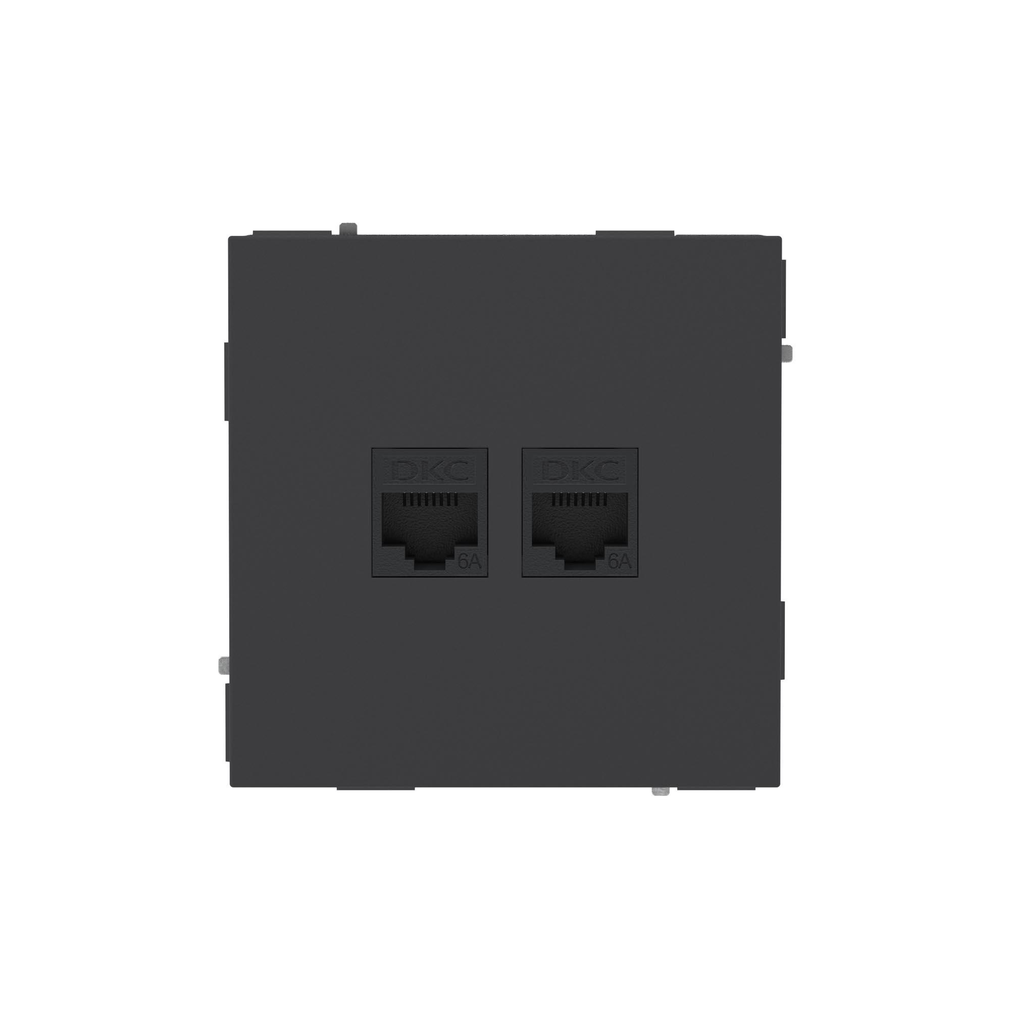 Компьютерная розетка RJ-45 без шторки, кат.6А двойная, KANT, черный уголь