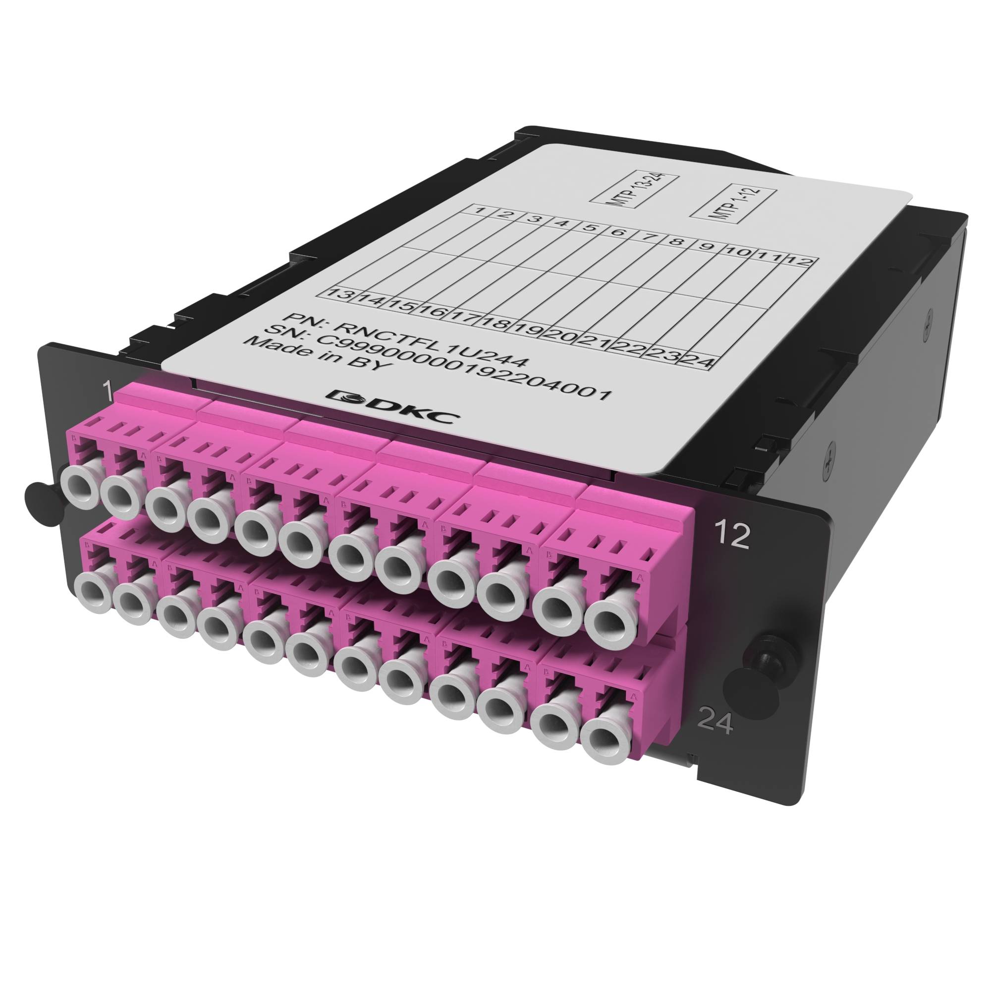 Кассета претерминированная 24ОВ 50/125 OM4. 2хMTP(12)f/12хLC Dupleх. 1 HU