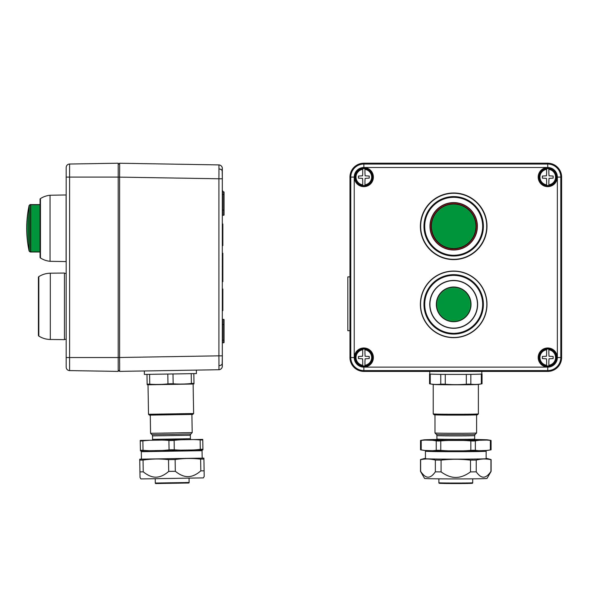 Пост взрывозащищенный управления из алюминия CU-A-12-(1xP1G(11)-1 x LG(250))-1xKAEPM2MHK-20(C)1Ex de IIC Т5 Gb / Ex tb IIIC T95°Cdb IP66