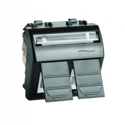 Розетка компьютерная RJ45х2 категория 5е 2 разъема PcNET черная