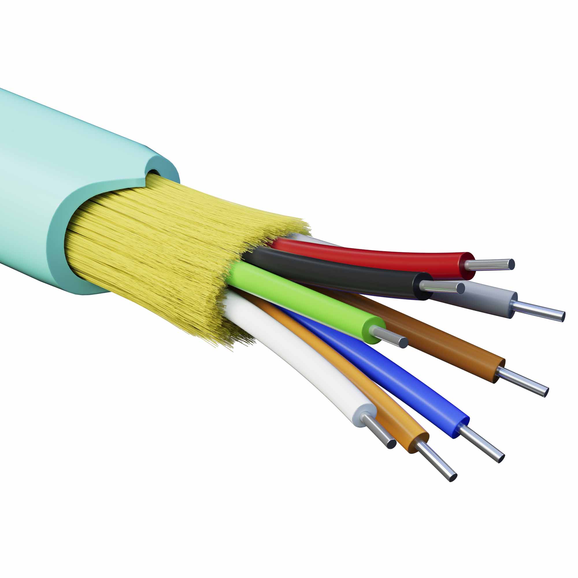 Кабель волоконно-оптический, распределительный, арамидные упрочняющие нити, для внутренней прокладки, нг(A)-HFLTx, 8 ОВ, категорияOM3 (G.651.1) плотный буфер, 0,4 кН, барабан 500 м