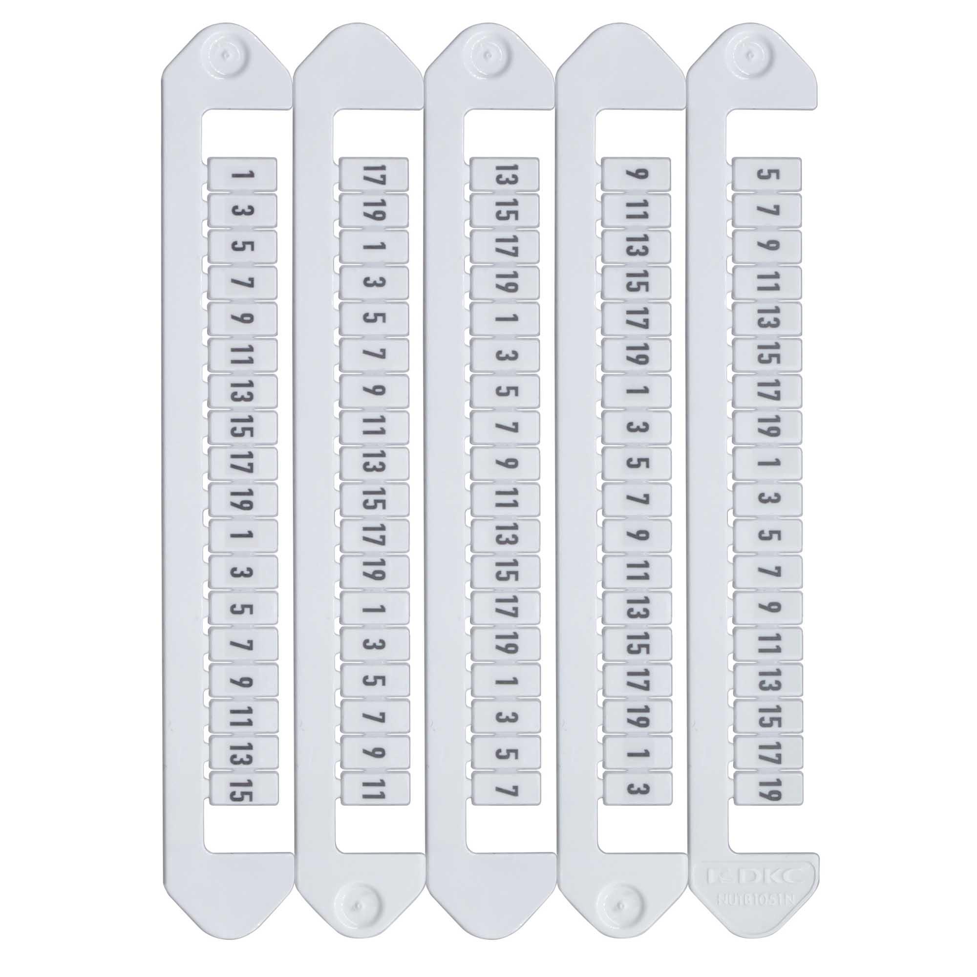 Маркировка для клемм, ширина 5 мм, от 1 до 19, горизонтальная ориентация