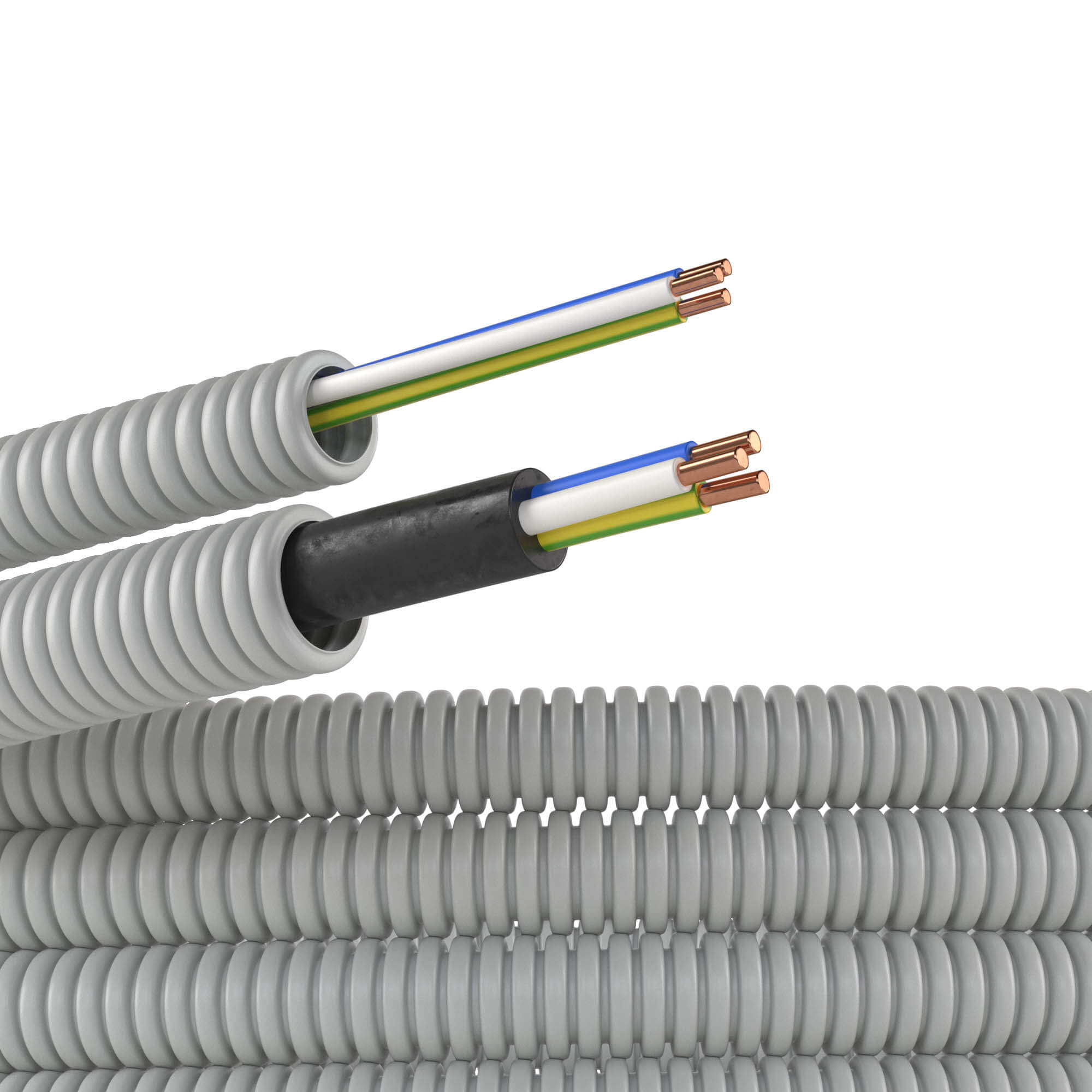Электротруба ПВХ гибкая гофр. д.16мм, цвет серый, с проводом ПуВ 3х2,5мм? РЭК ГОСТ+, 50м