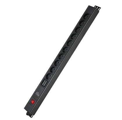 Блок распределения питания вертикальный для 19дюйм шкафов, 16A10 Х Shuko,выключатель, индикация, вх. разъём Schuko