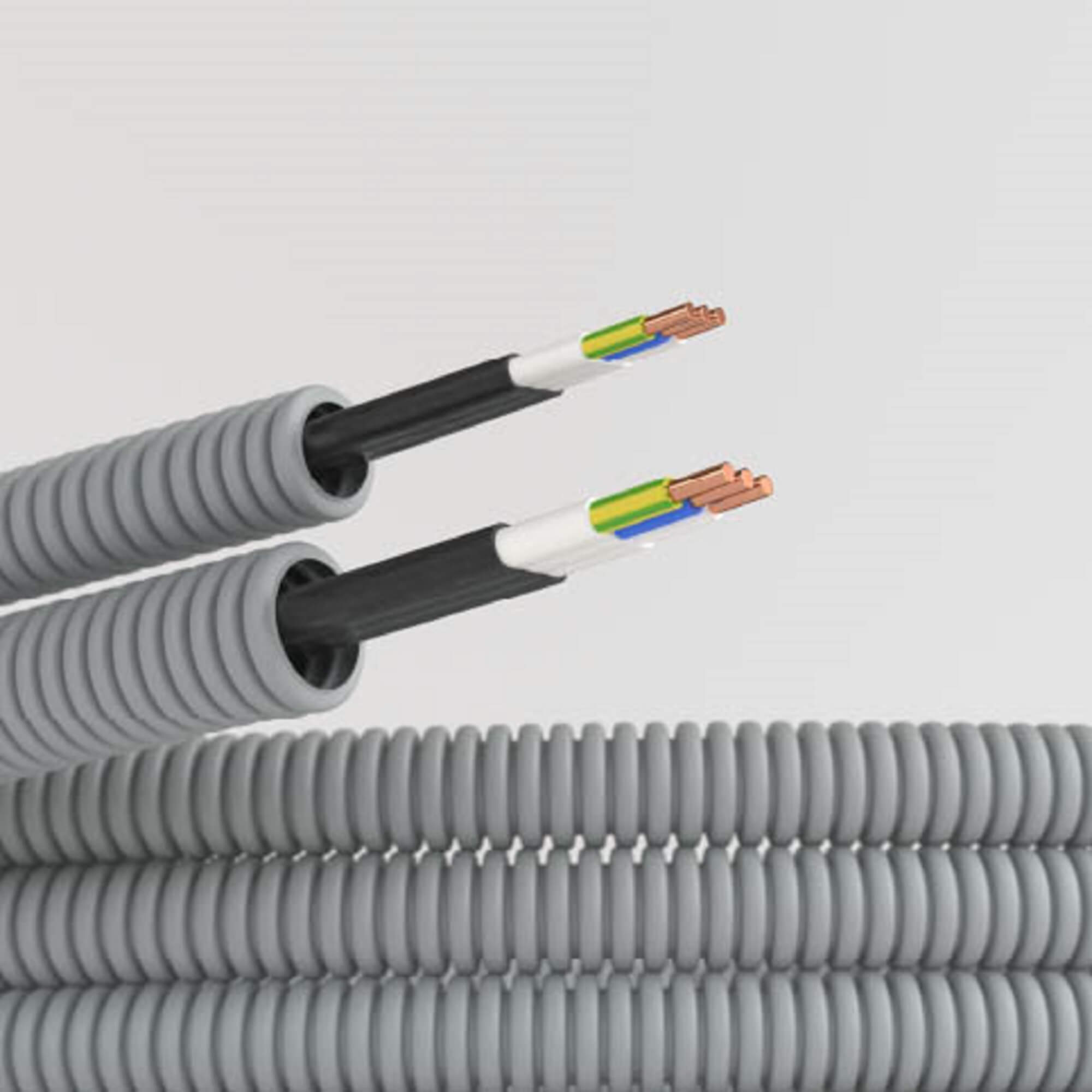 Электротруба ПВХ гибкая гофр. д.20мм, цвет серый, с кабелем ВВГ-Пнг(А)- LS3х1,5мм? Конкорд, 100м