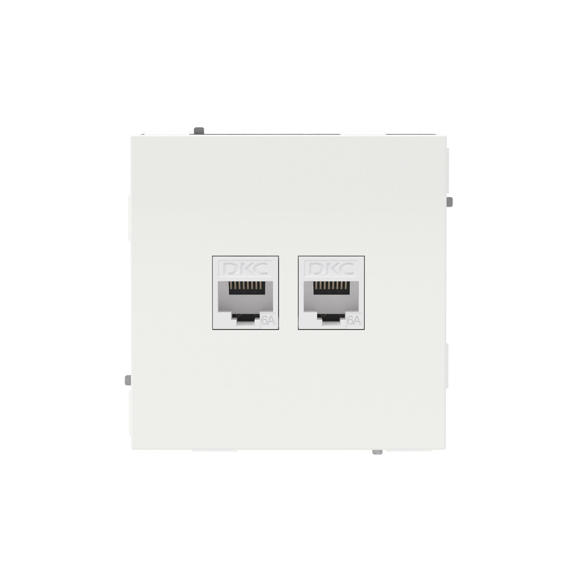Компьютерная розетка RJ-45 без шторки, кат.6А двойная, KANT, белая магнолия