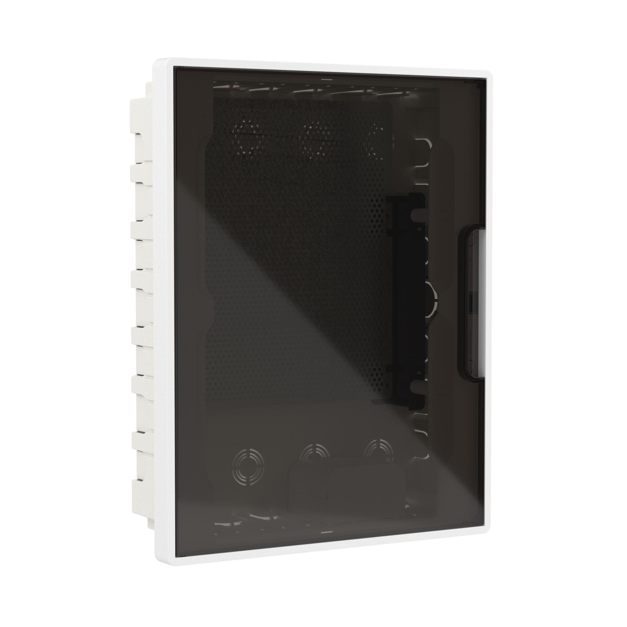 Щиток 24 мод встраиваемый слаботочный Фрейм (FRAME), белый, с тонированной дверцей, с монтажной платой, 1 розеткой (арт. 45005) и 1 коробкой (арт. 10033)