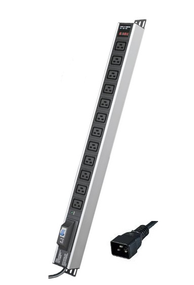 Блок распределения питания вертикальный для 19дюйм шкафов, 16A12 ХIEC60320 C19, автоматический выключатель 1Р, индикатор т