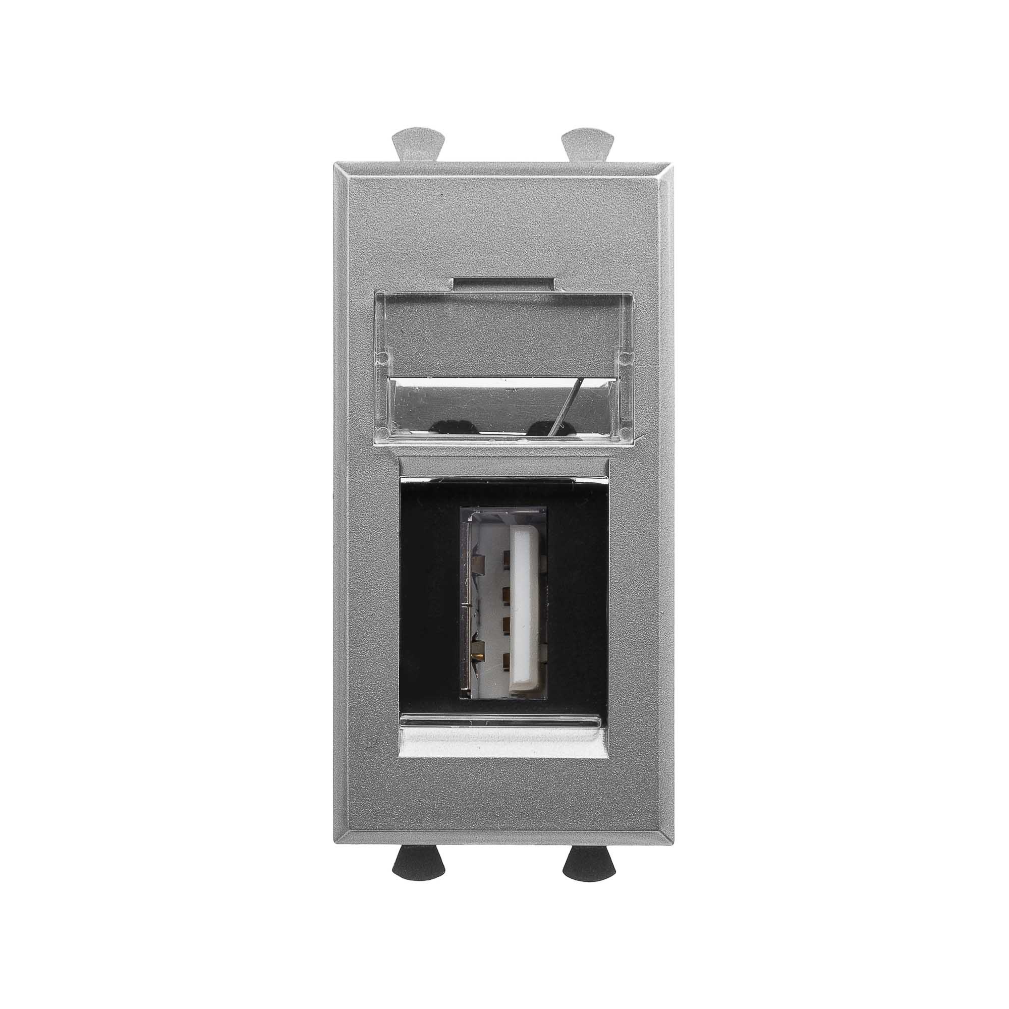 USB 2.0 розетка модульная, тип А-А, Avanti, закаленная сталь, 1 модуль