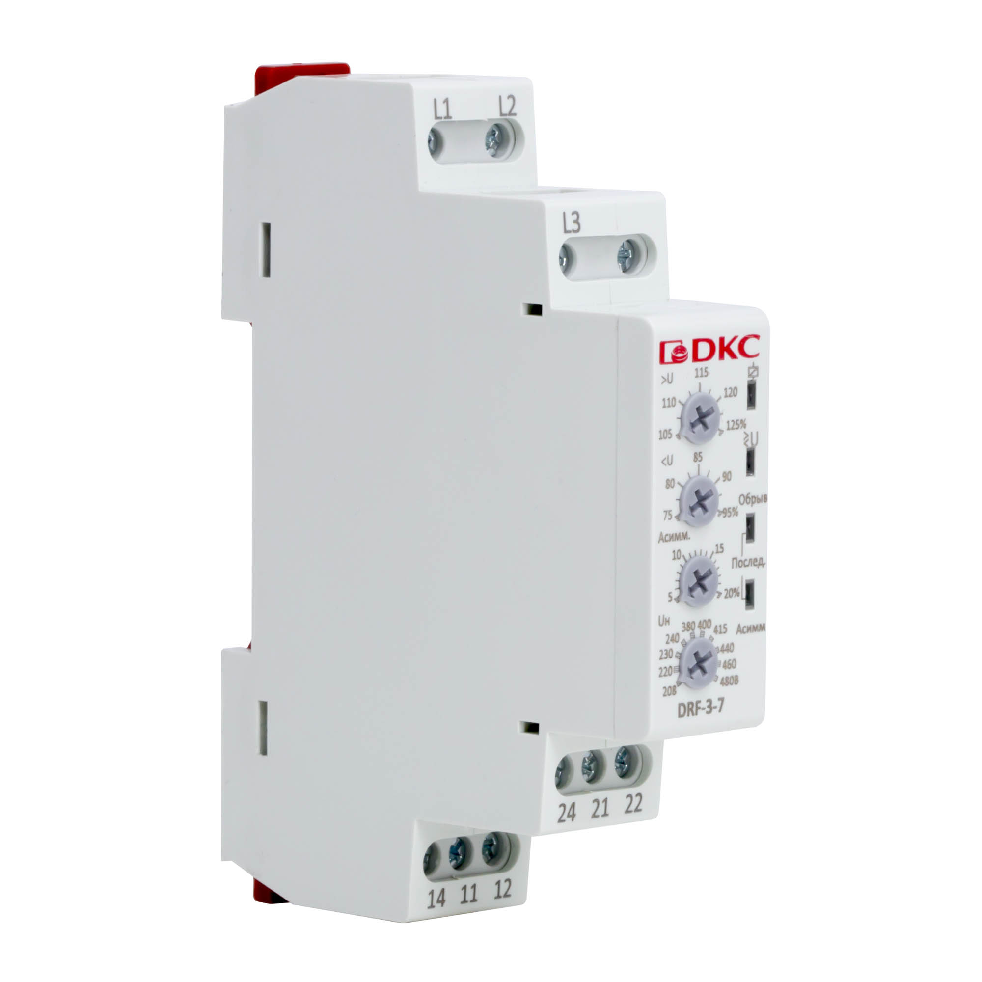 Реле контроля фаз, 3 фазы, контроль напряжения , контроль обрыва фаз, котроль чередования фаз, контроль асимметрии, конфигурация контакта 2CO, 208-480В