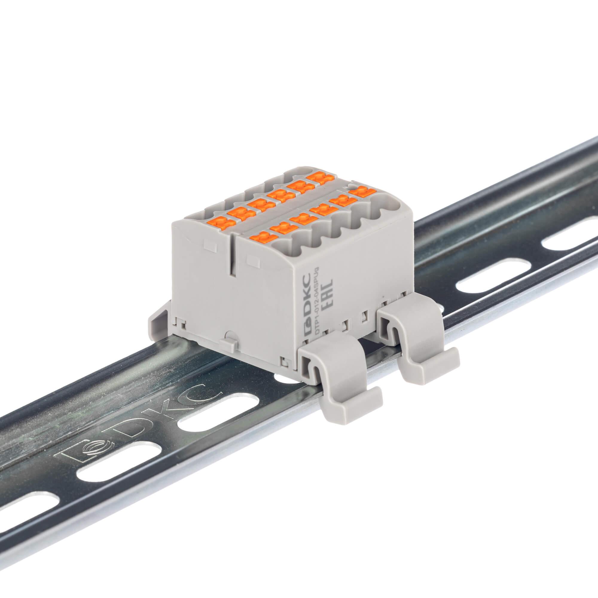 Блок распределительный с гориз. адаптером на рейку шириной 35мм, зажим push-in, 12 точек подключения 2,5 кв.мм, серый