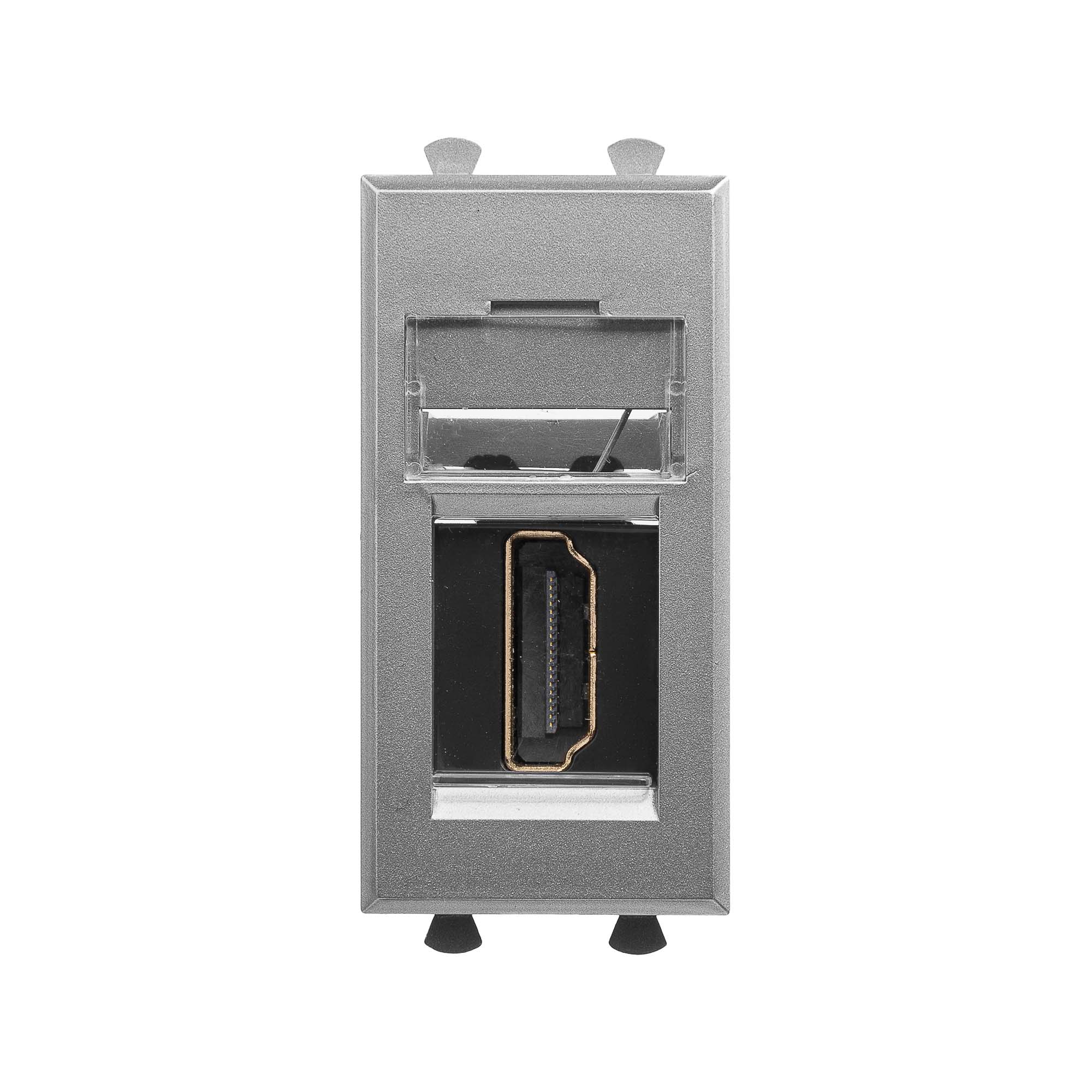 HDMI розетка модульная, тип А-А, Avanti, закаленная сталь, 1 модуль