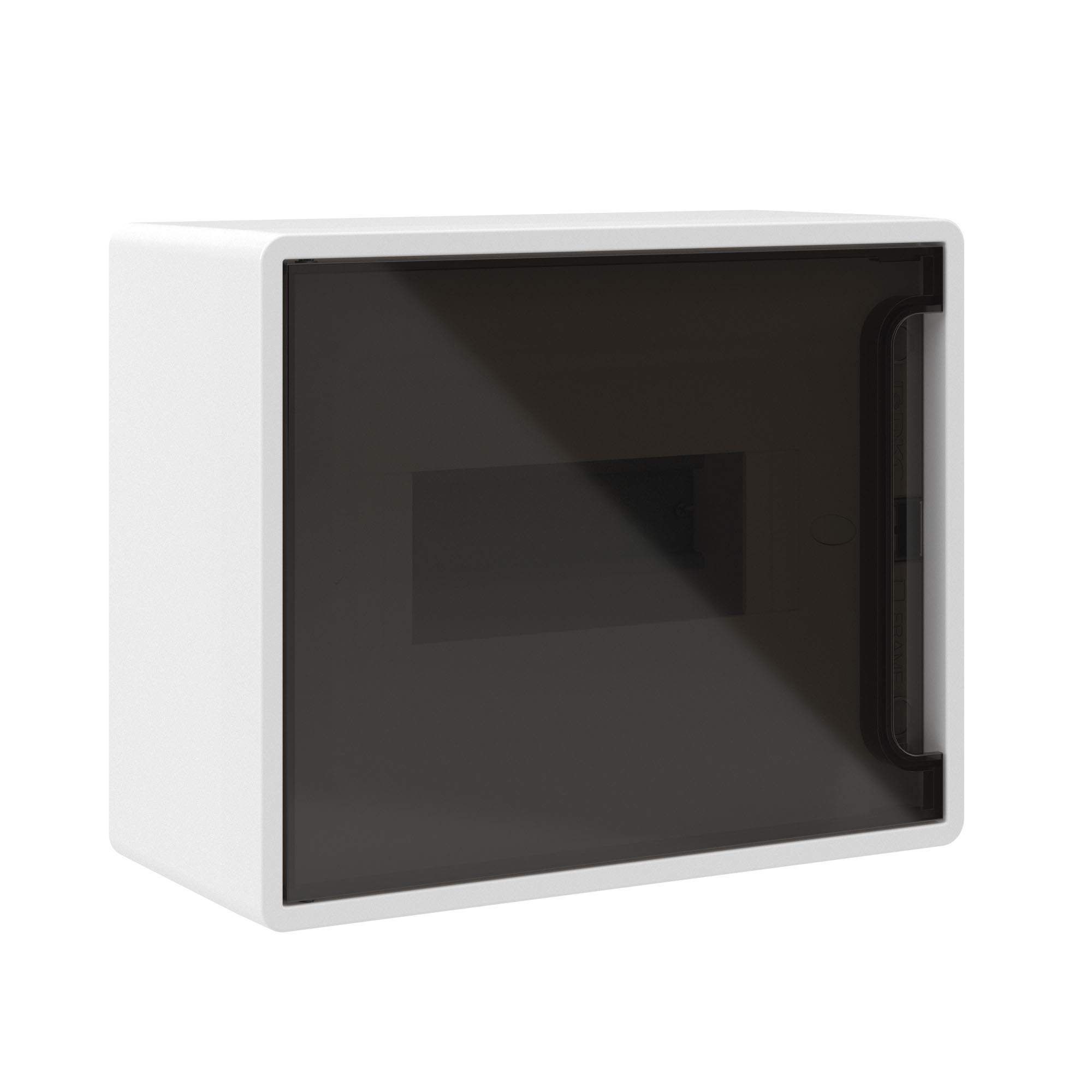 Щиток 8 мод настенный Фрейм (FRAME), белый, с тонированной дверцей, с 2 шинами PEN на 6 и 8 отв.