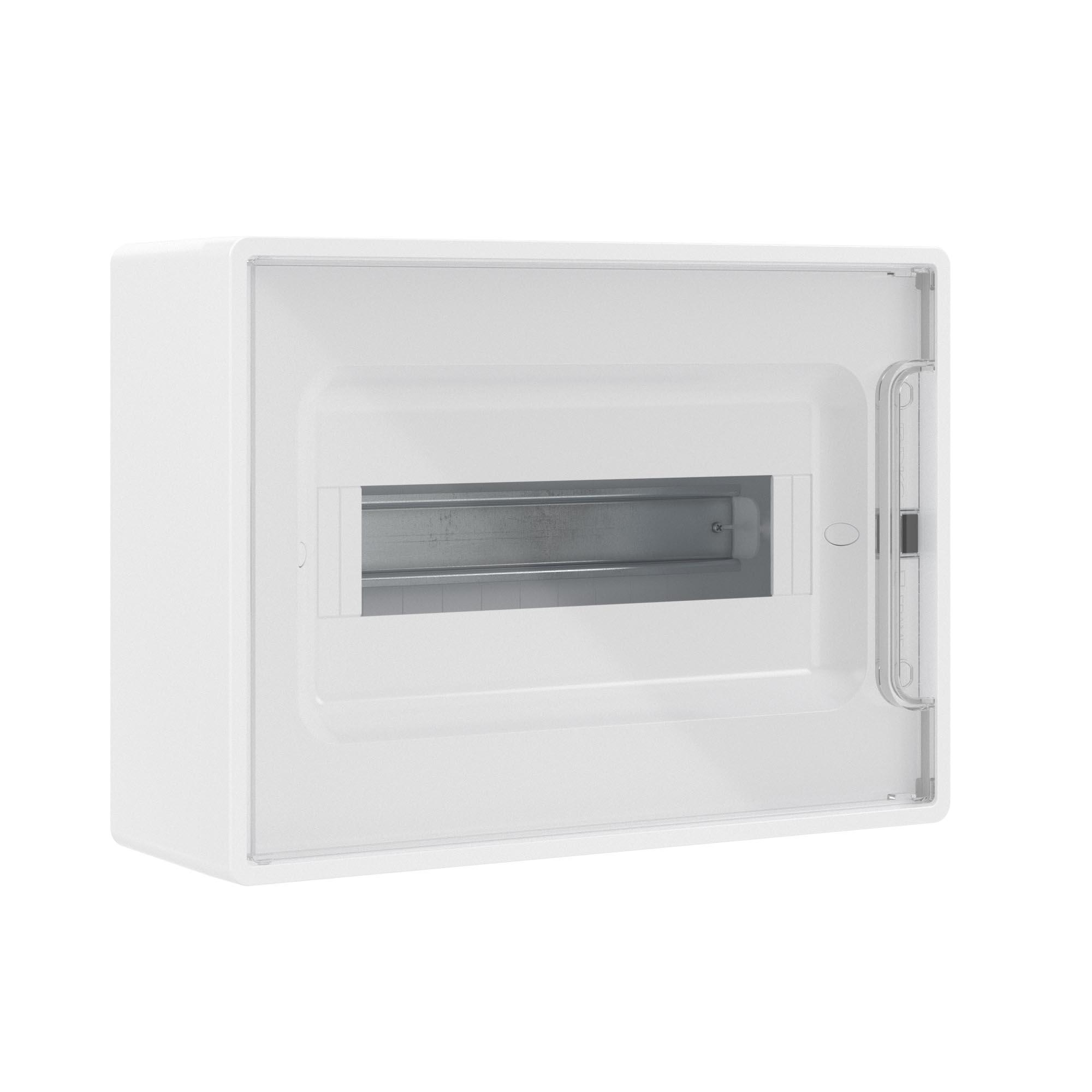 Щиток 12 мод настенный Фрейм (FRAME), белый, с прозрачной дверцей, с 2 шинами PEN на 6 и 8 отв.