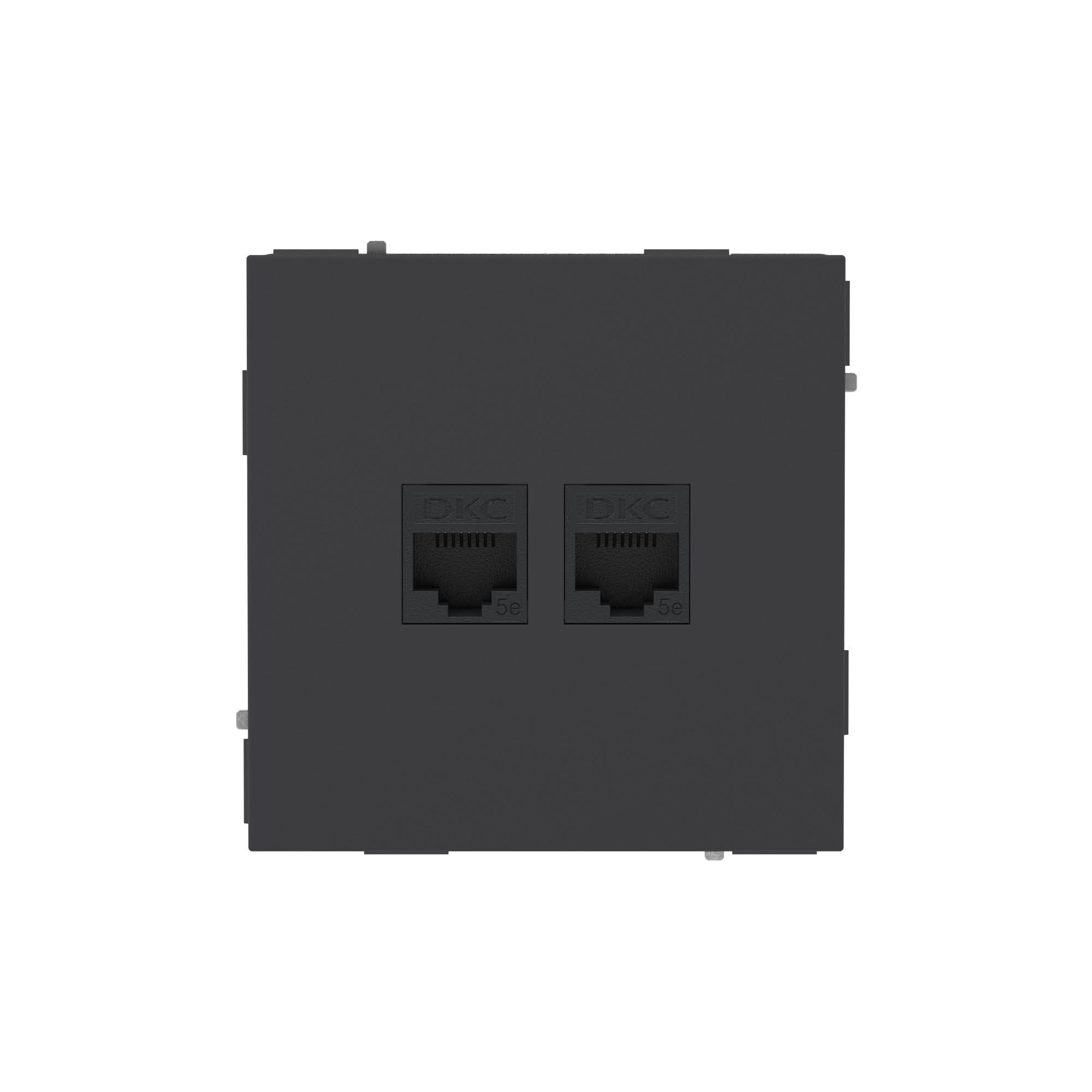 Компьютерная розетка RJ-45 без шторки, кат.5е двойная, KANT, черный уголь