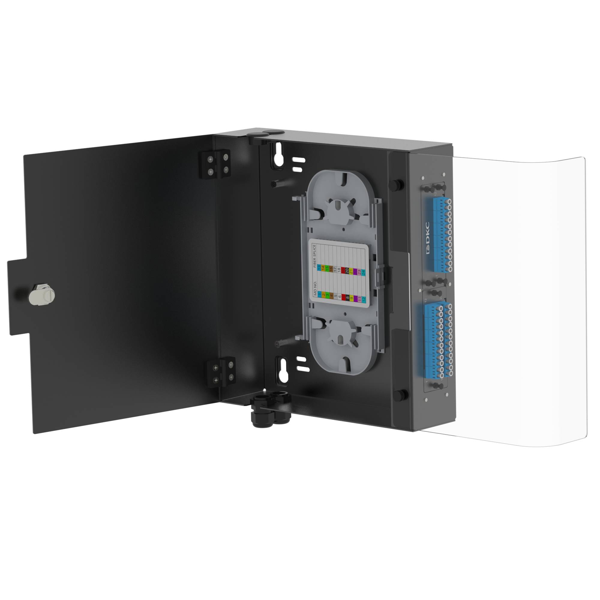 Корпус оптического навесного бокса. 2 слота для адаптерных планок типа RNAP. черный. без сплайс-кассеты. без пигтейлов