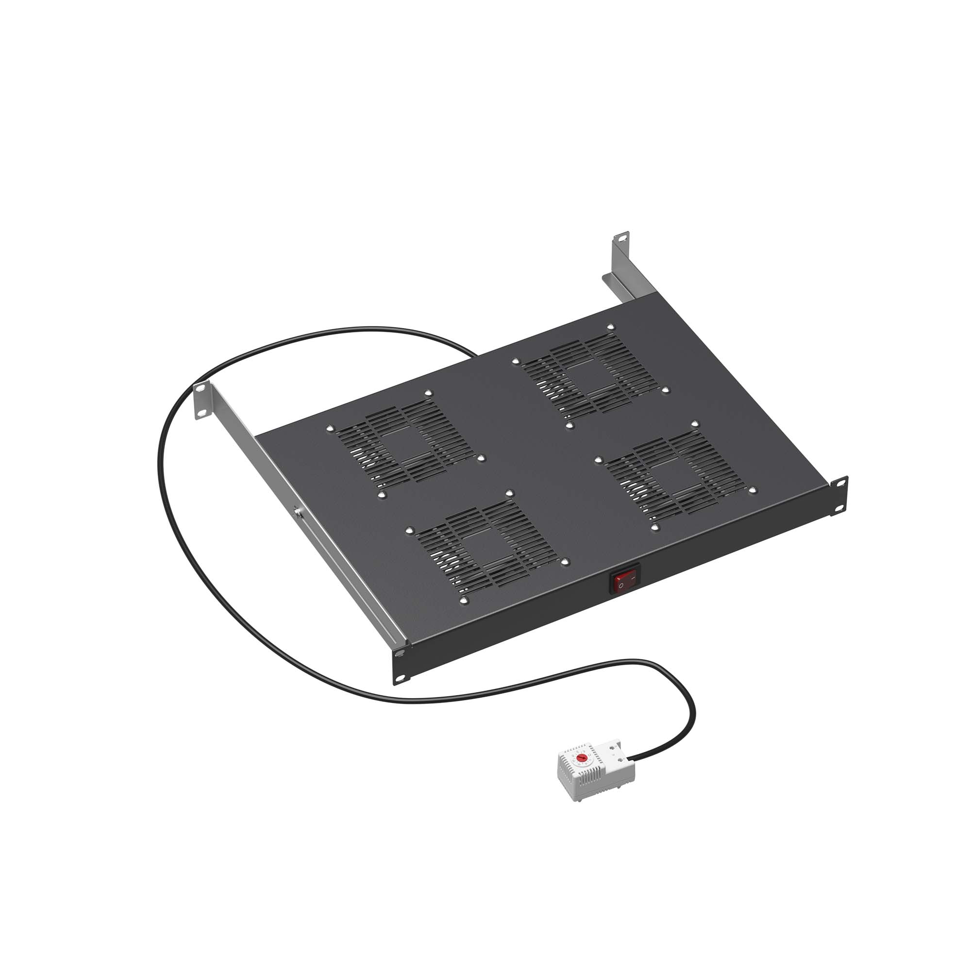 19дюйм Вентиляторный модуль, 4 вентиляторов с термостатом RAL 9005