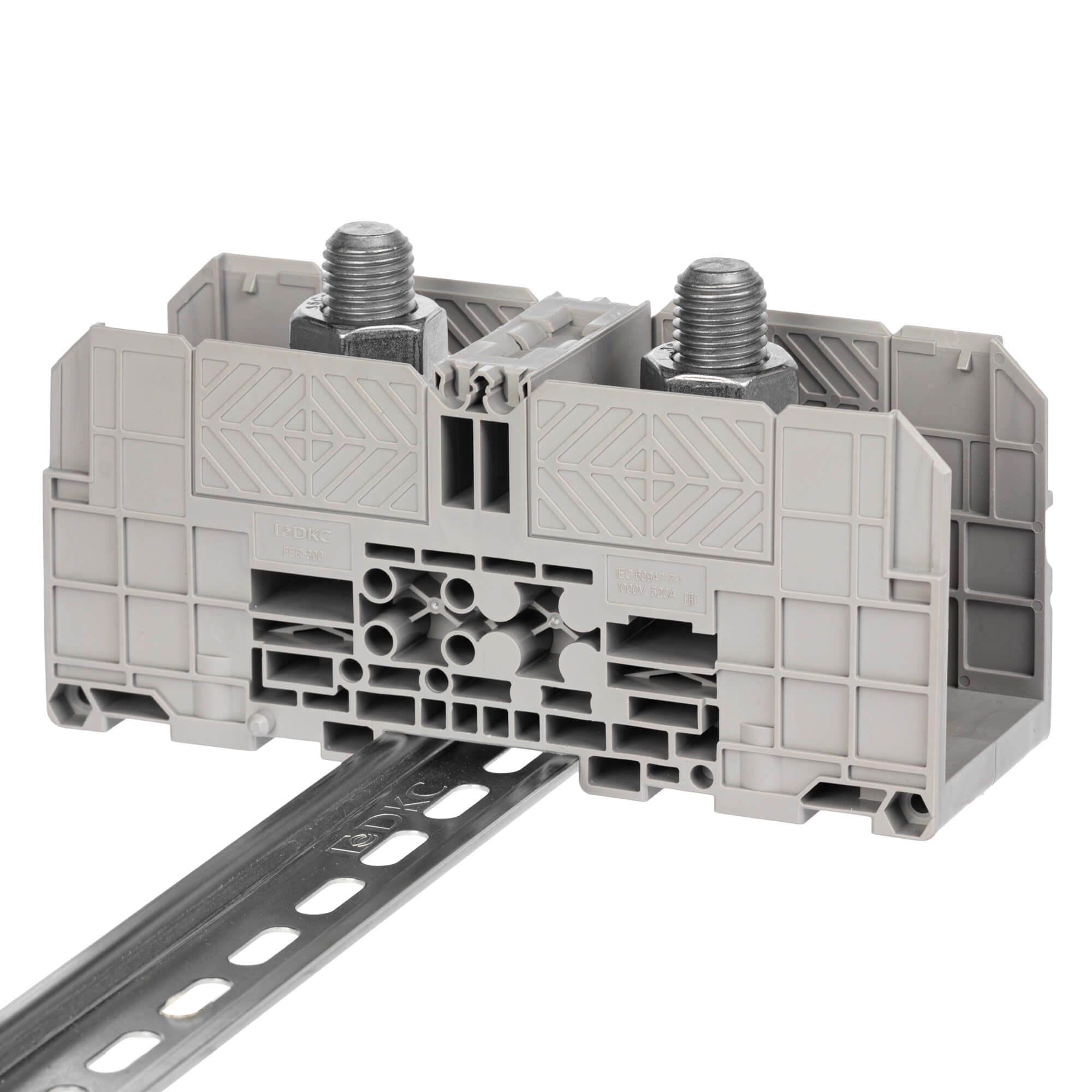 Клемма проходная, болтовой зажим, 2 точки подключения,  300 кв.мм, серая