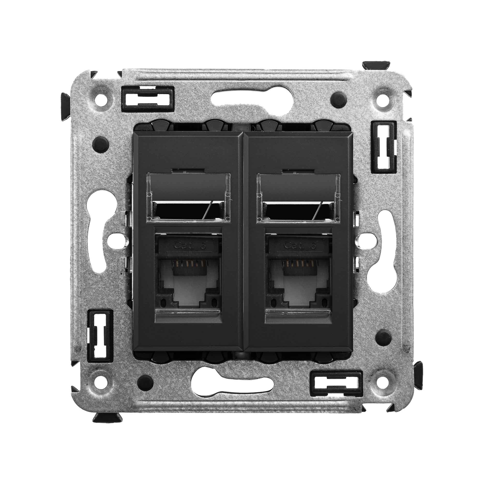 Компьютерная розетка RJ-45 в стену, кат.6 двойная,''Avanti'', ''Черный матовый''