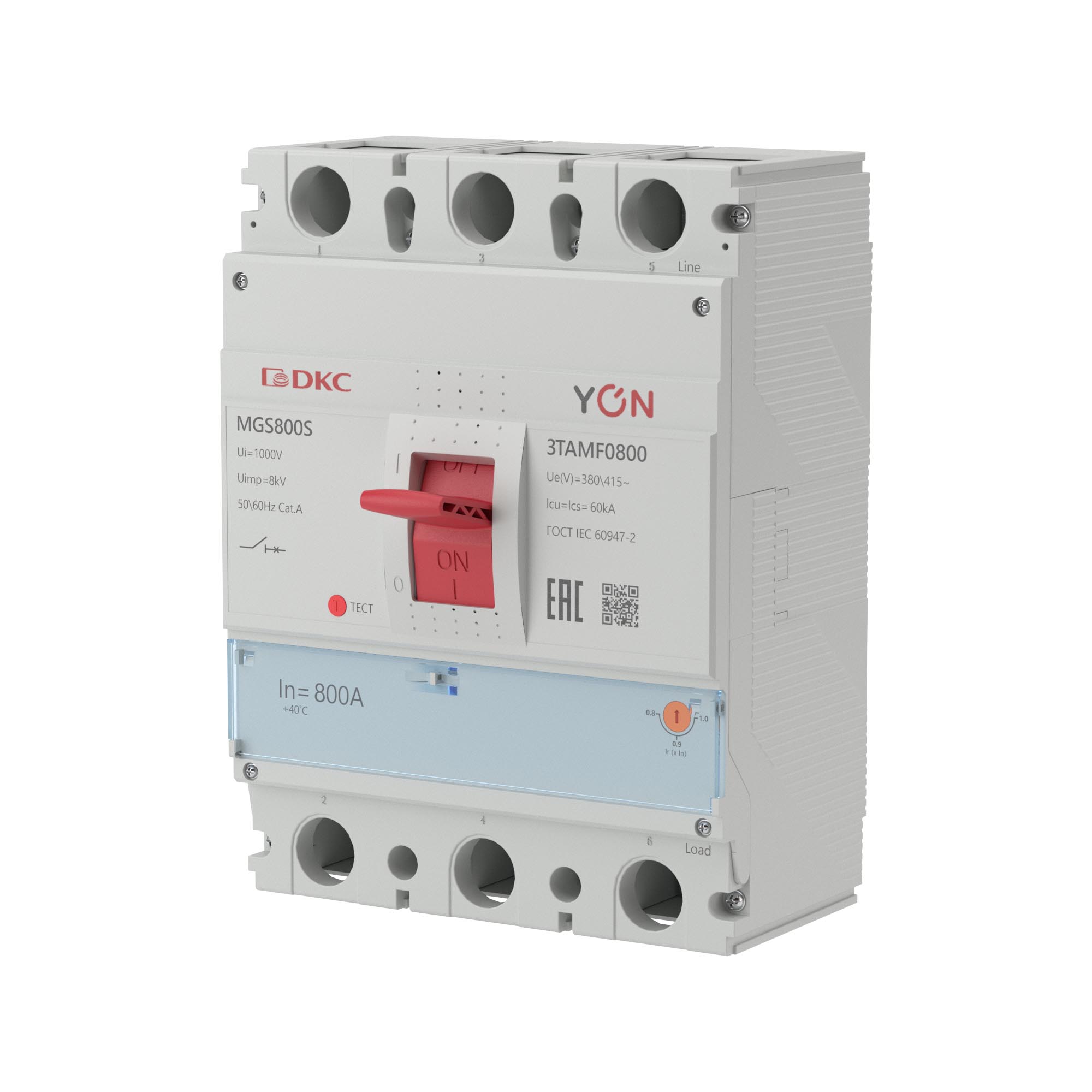 Выключатель автоматический YON max MGS800S 3P 640-800А 60кА с регулируемым термомагнитным расцепителем