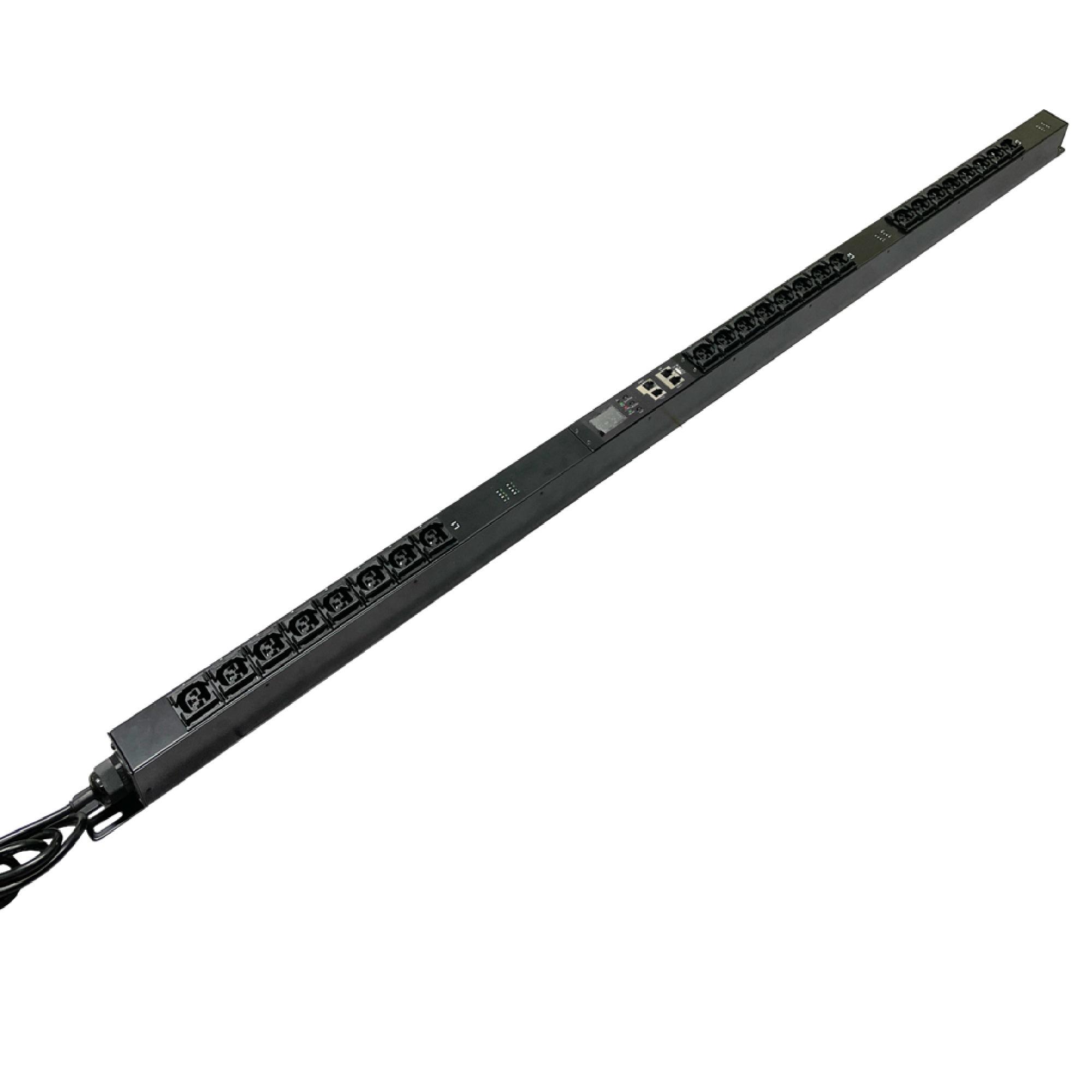 Блок распределения питания вертикальный 0U 32A с измерением температуры и влажности воздуха, индикацией и мониторингом по каждому банку 16А, трехфазный