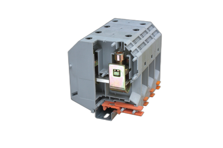 Клемма проходная, винтовой зажим, 2 точки подключения, 240 кв.мм, серая