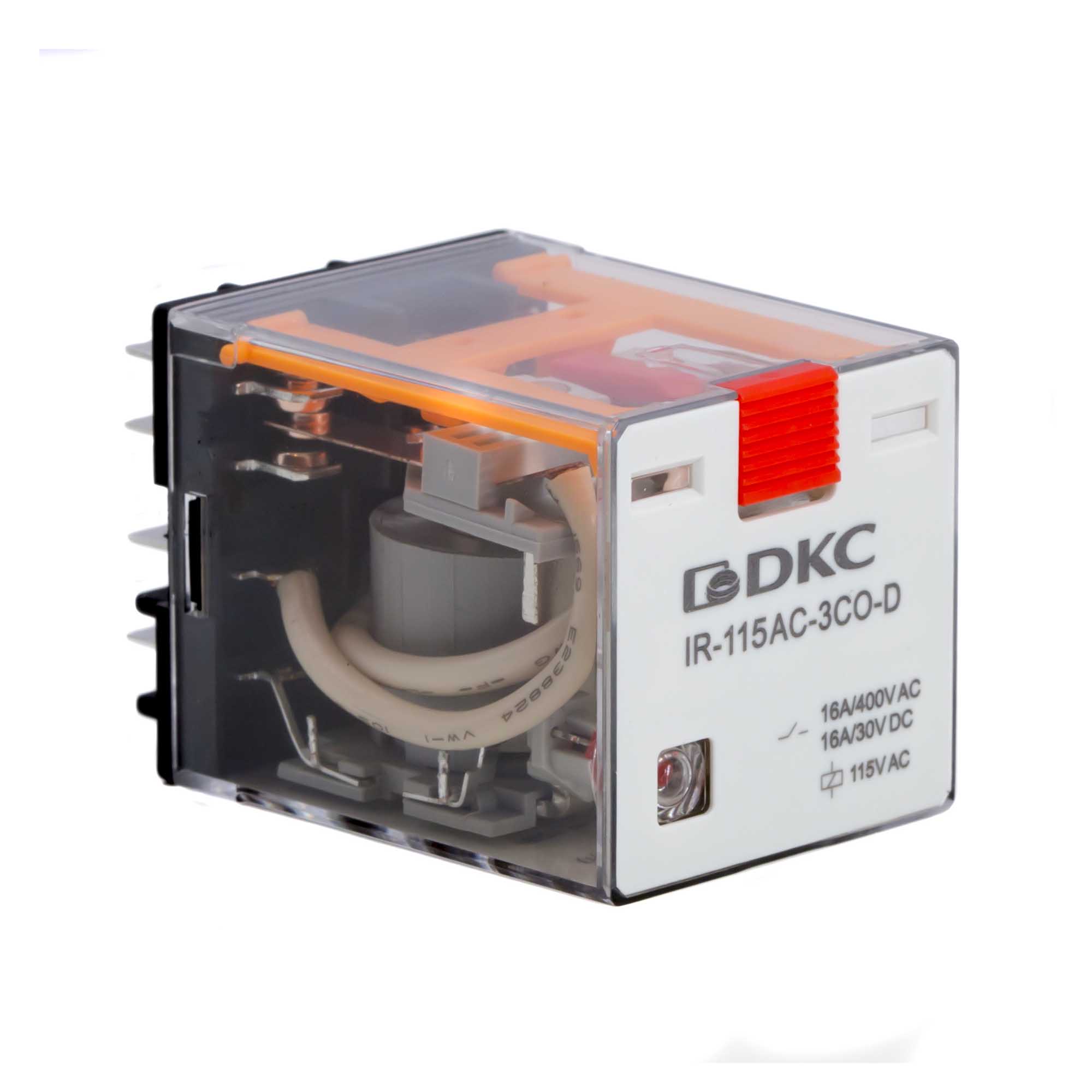 Реле миниатюрное силовое, 3CO, коммутируемый ток 16 А, AgSnO, напряжение 115V AC, опция – тест-кнопка+светодиод