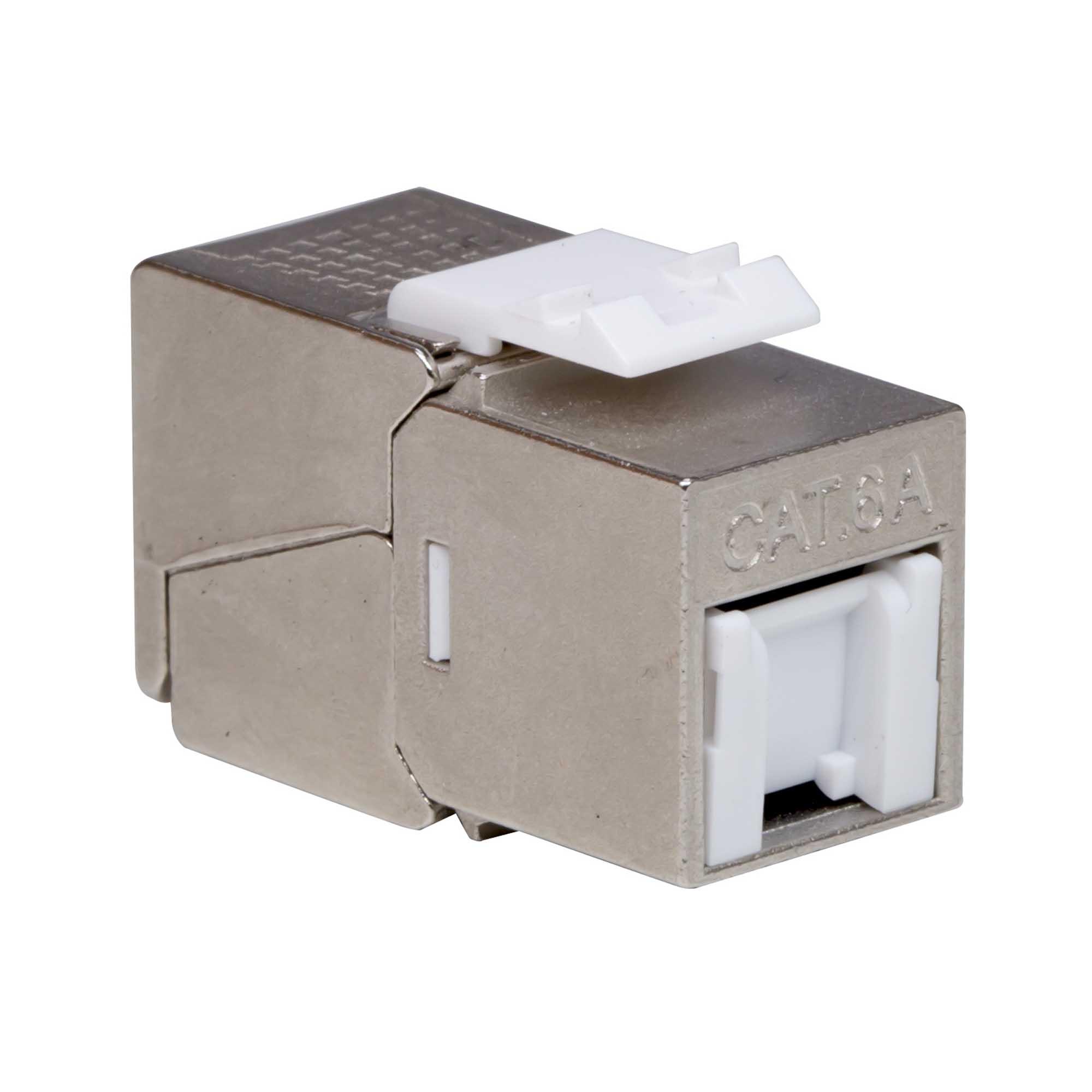 Модуль Кейстоун (Keystone) RJ45 CAT 6A с пылезащитной шторкой, экранированный(STP), 180 градусов, Toolless, серебристый