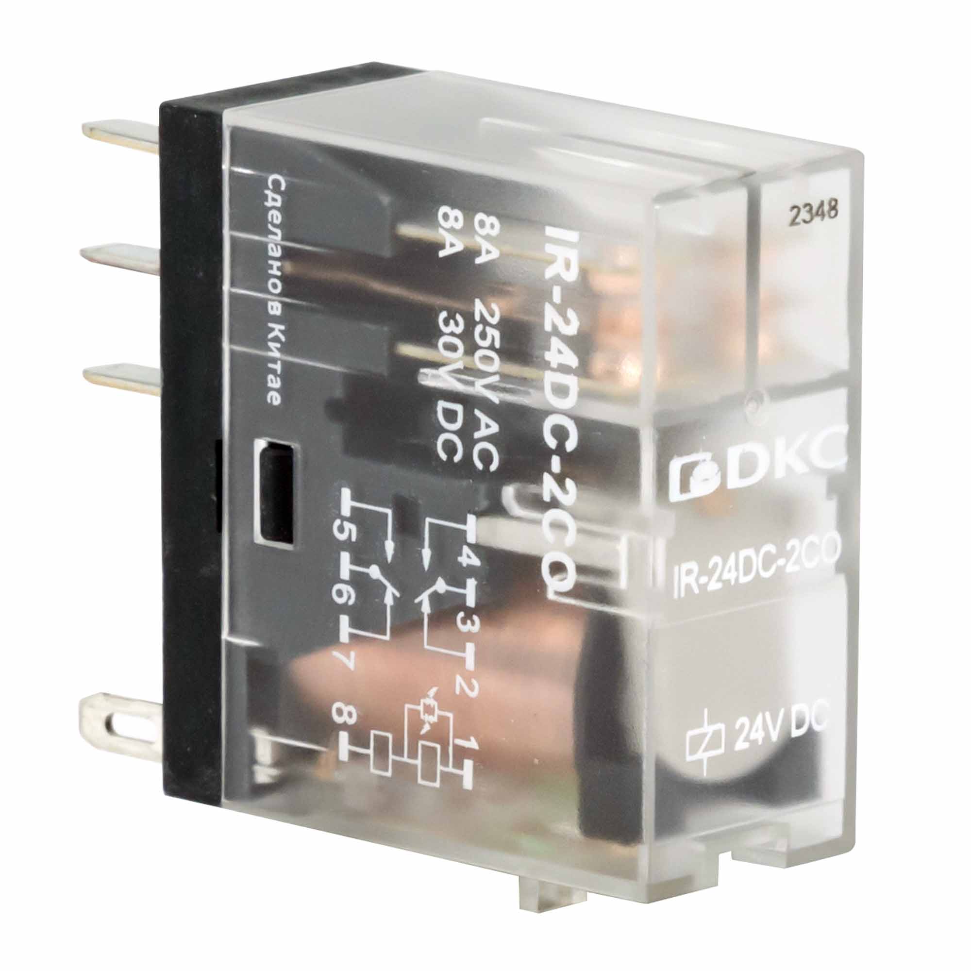 Реле миниатюрное промышленное, 2CO, коммутируемый ток 8 А, AgSnO, напряжение 24V DC, опция – светодиод