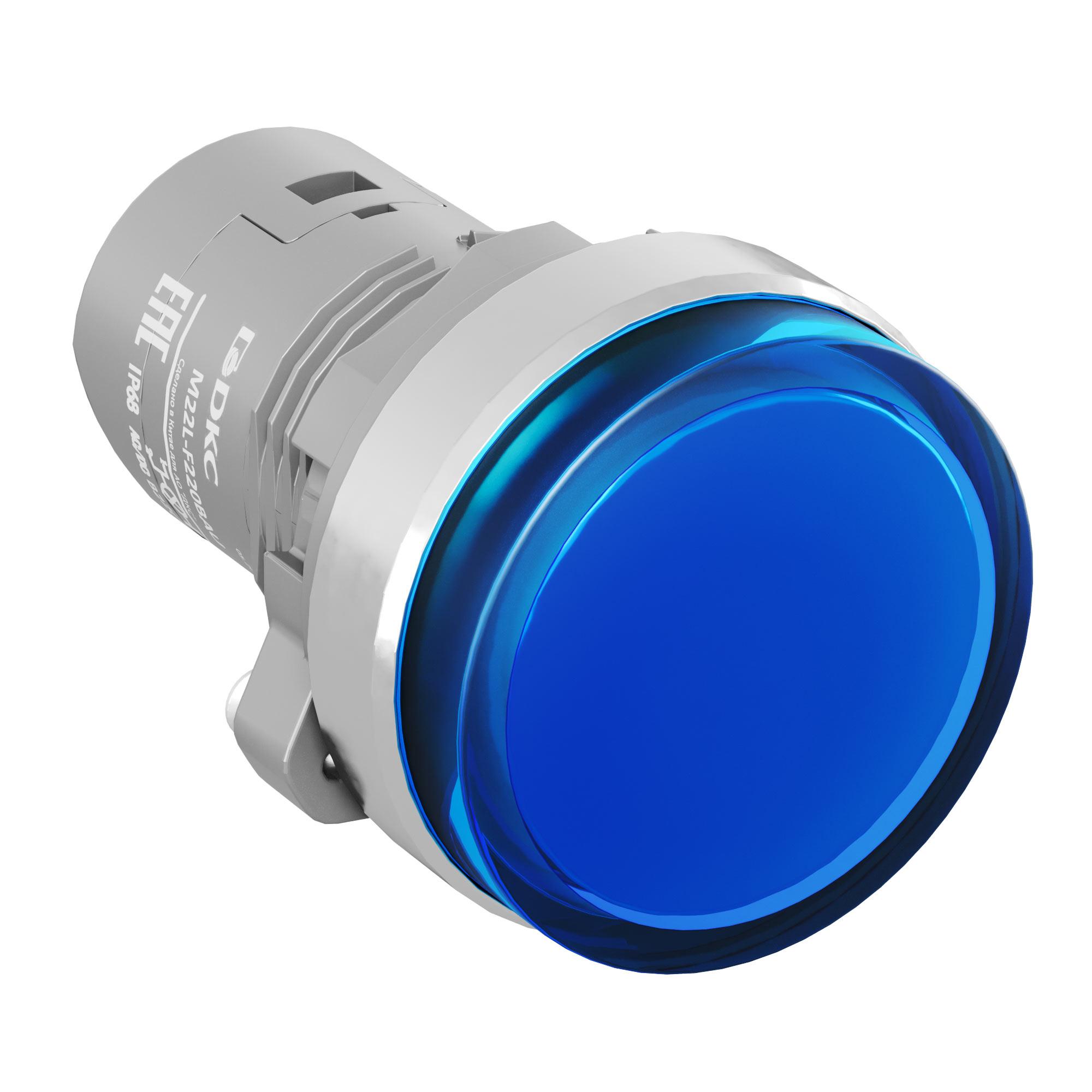 Сигнальная лампа со встроенным диодом 220В, синяя, алюминиевое кольцо, зажим Push-In