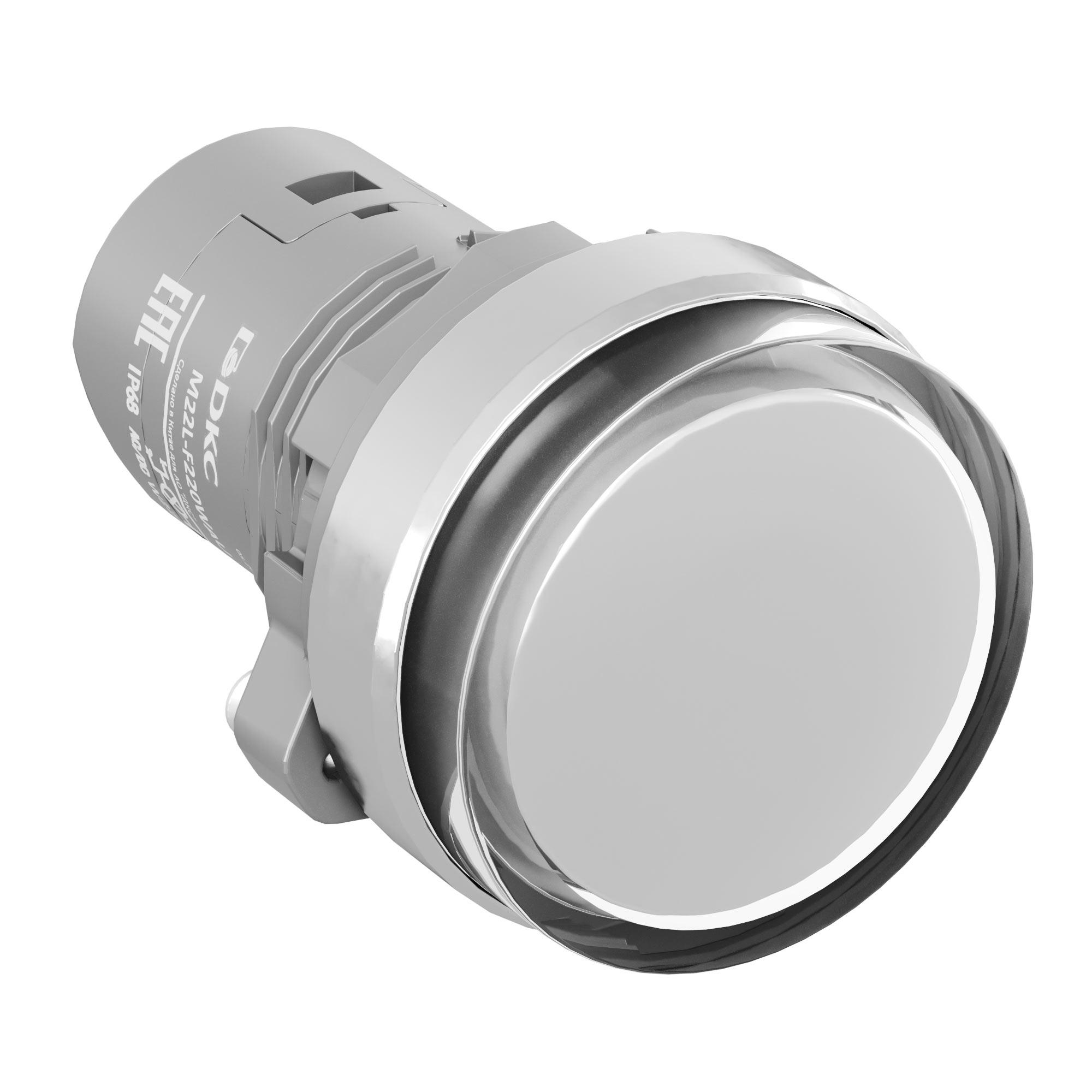 Сигнальная лампа со встроенным диодом 220В, белая, алюминиевое кольцо, зажим Push-In