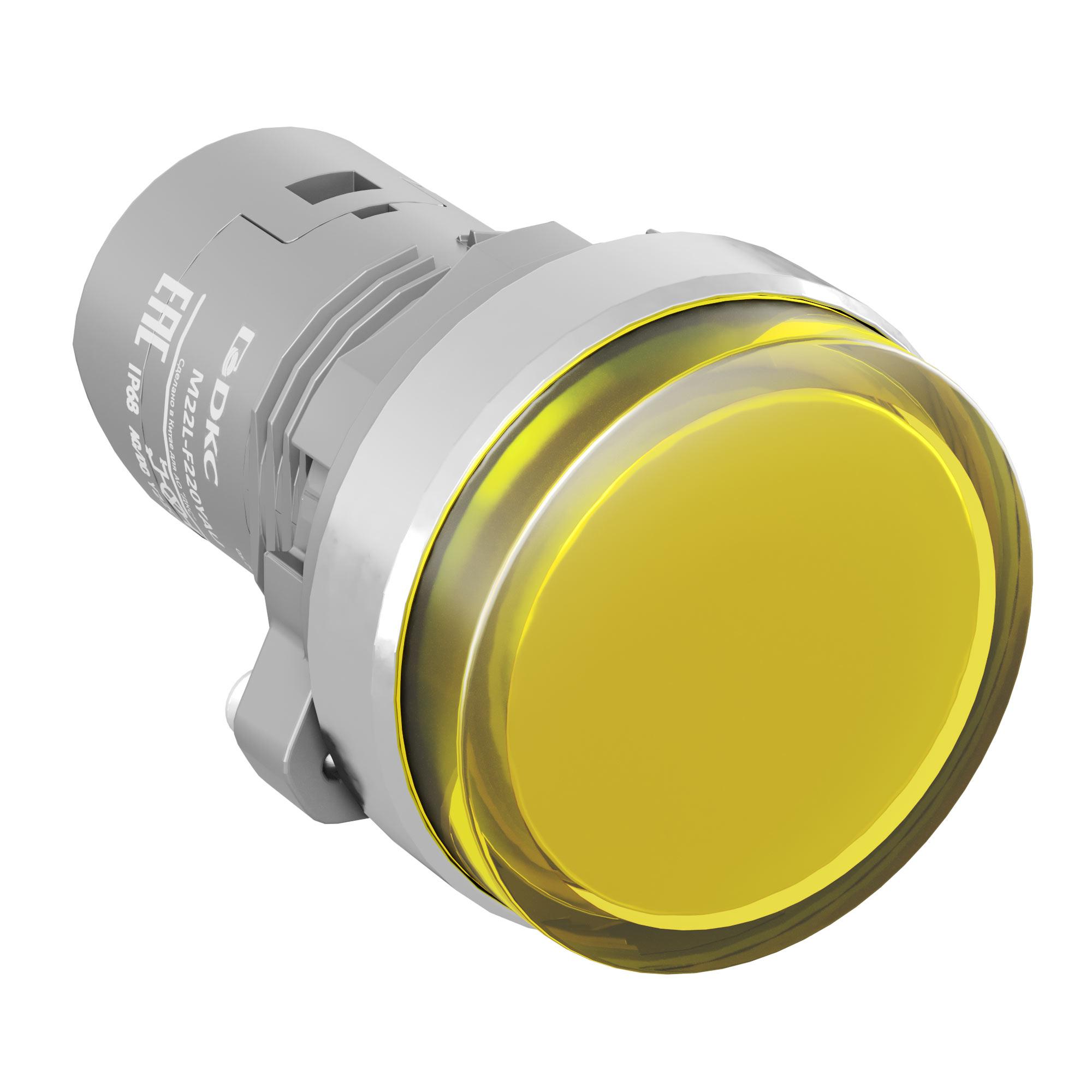Сигнальная лампа со встроенным диодом 220В, желтая, алюминиевое кольцо, зажим Push-In