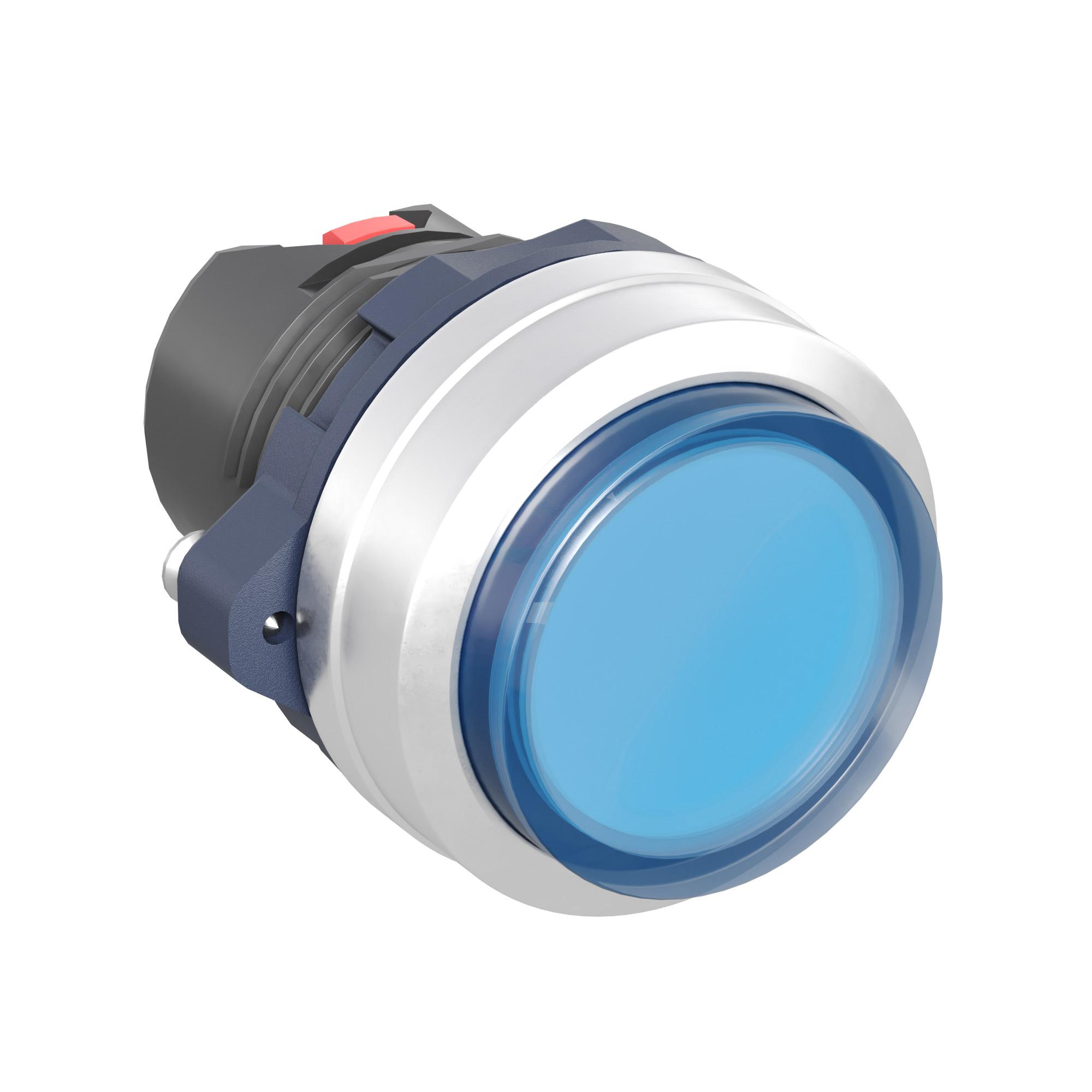 Головка кнопки выпуклая прозрачная с фиксацией, синяя, алюминий