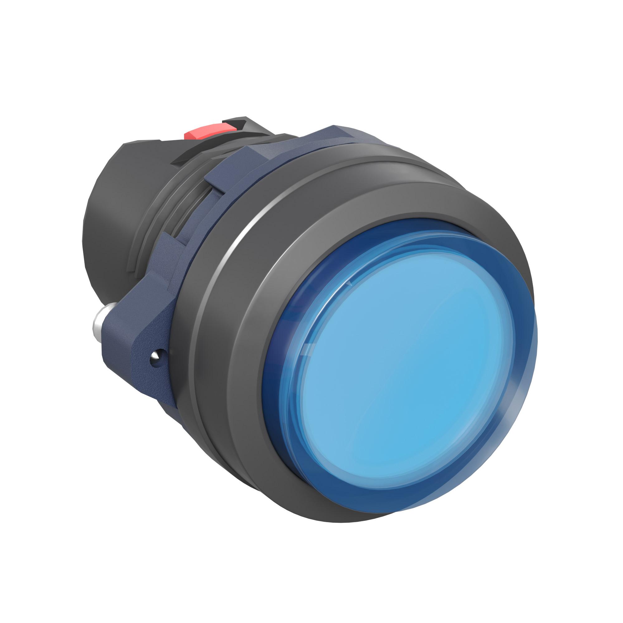 Головка кнопки выпуклая прозрачная с фиксацией, синяя