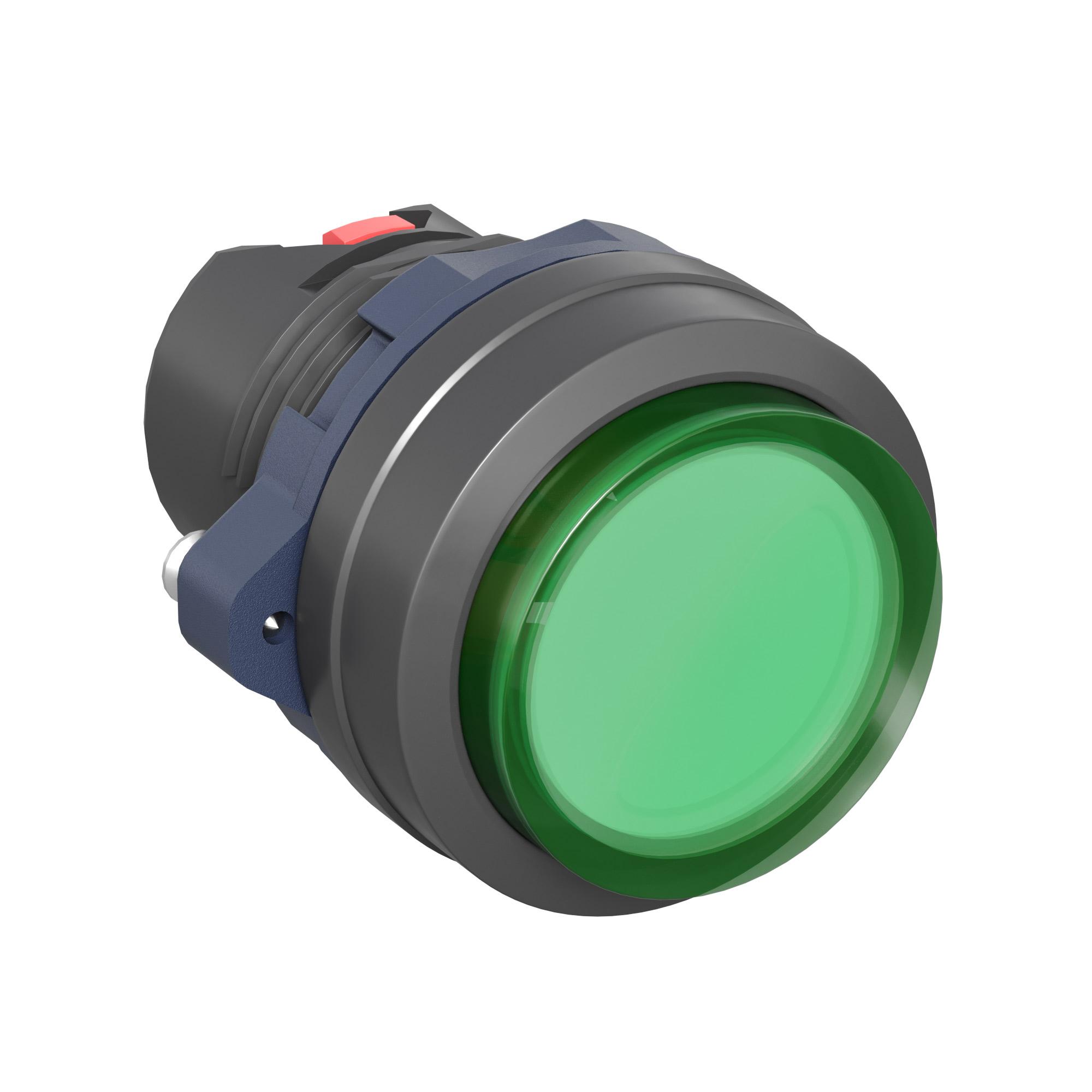 Головка кнопки выпуклая прозрачная с фиксацией, зеленая