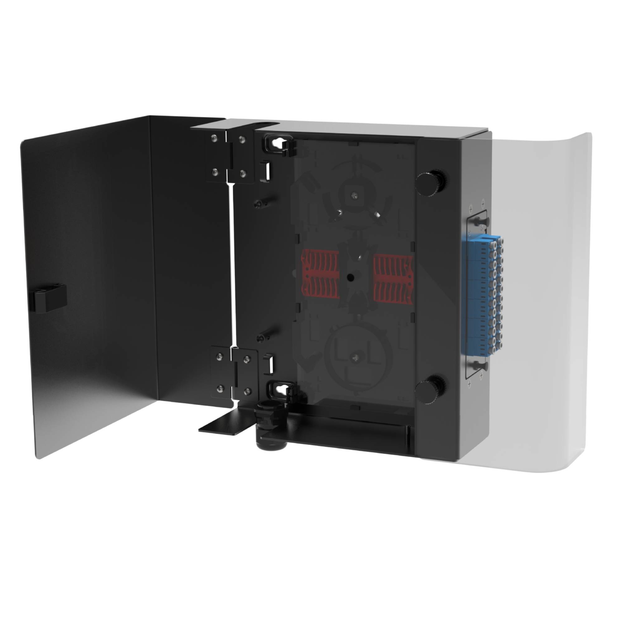 Корпус оптического навесного бокса. 1 слот для адаптерных планок типа RNAP. черный. без сплайс-кассеты. без пигтейлов