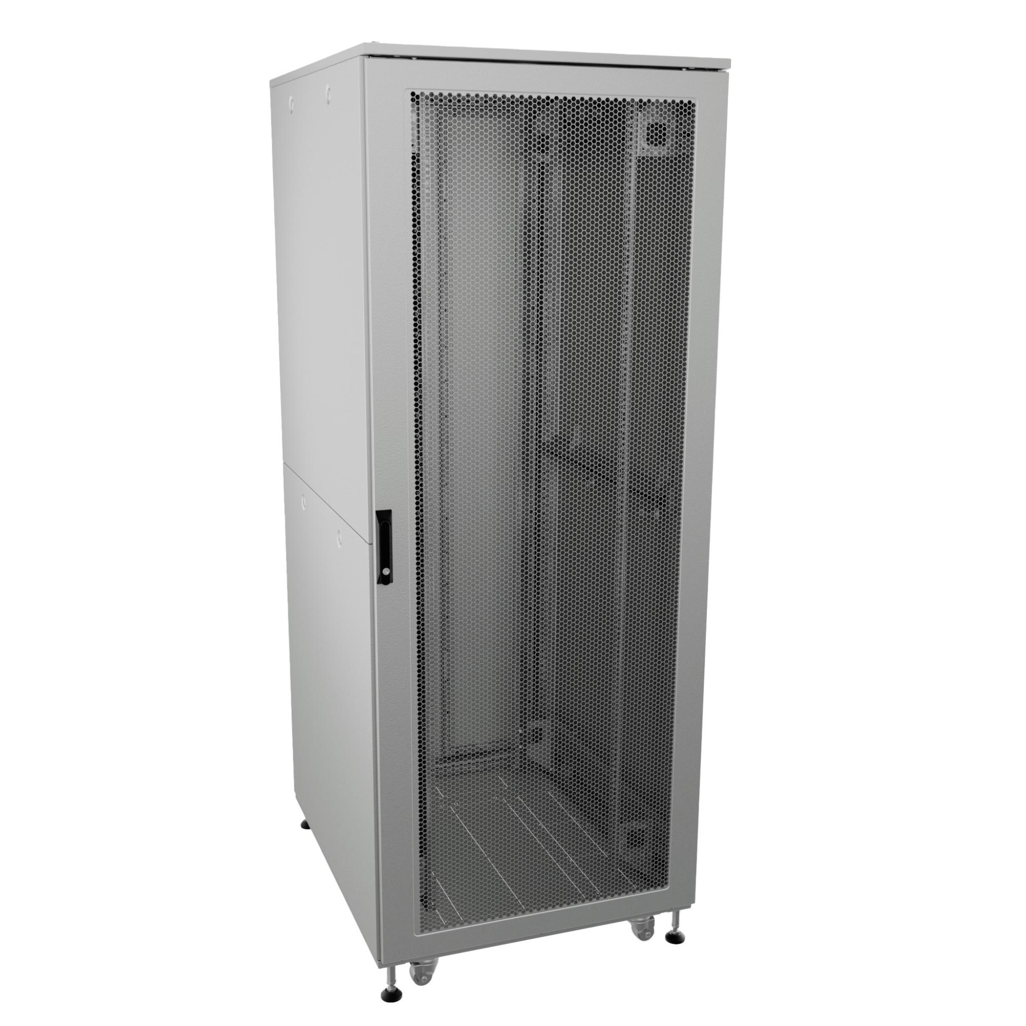 Шкаф напольный разобранный 19'' IT-CQE-N 42U 600x600 мм, крыша с вырубкой, дверь перф. и перф., двойные боковые панели, серый RAL7035