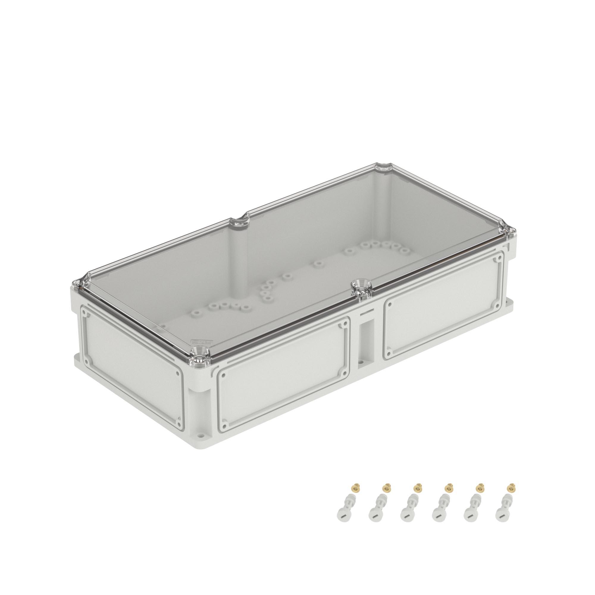 Корпус IP66/IP67, 600х300х146 мм, без МП, с фланцами, прозрачная крышка H= 21 мм