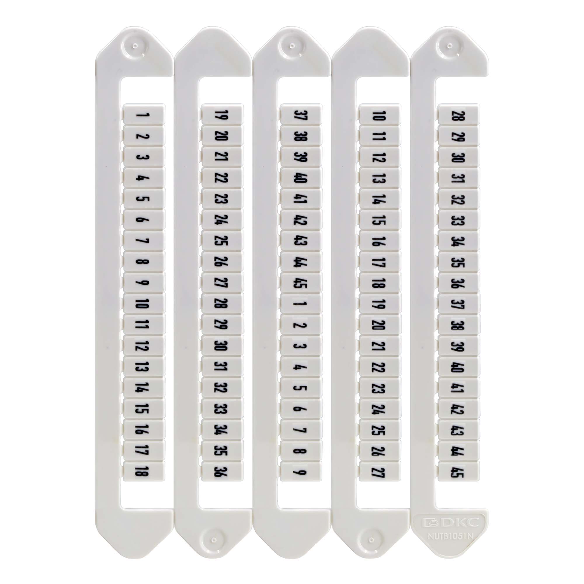 Маркировка для клемм, ширина 5 мм, от 1 до 45, горизонтальная ориентация (5 карт под 90 тэгов)