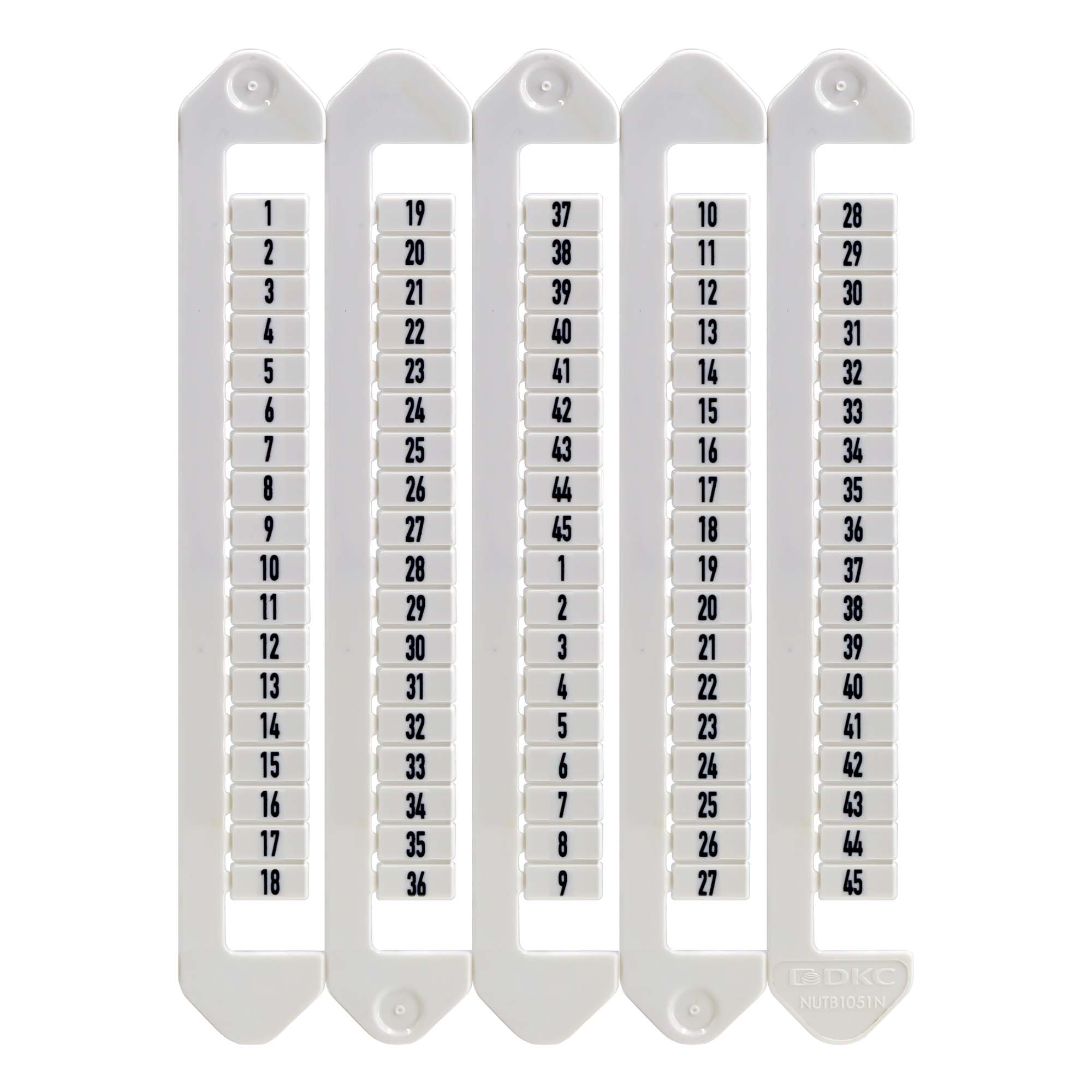 Маркировка для клемм, ширина 5 мм, от 1 до 45, вертикалная ориентация (5 карт под 90 тэгов)