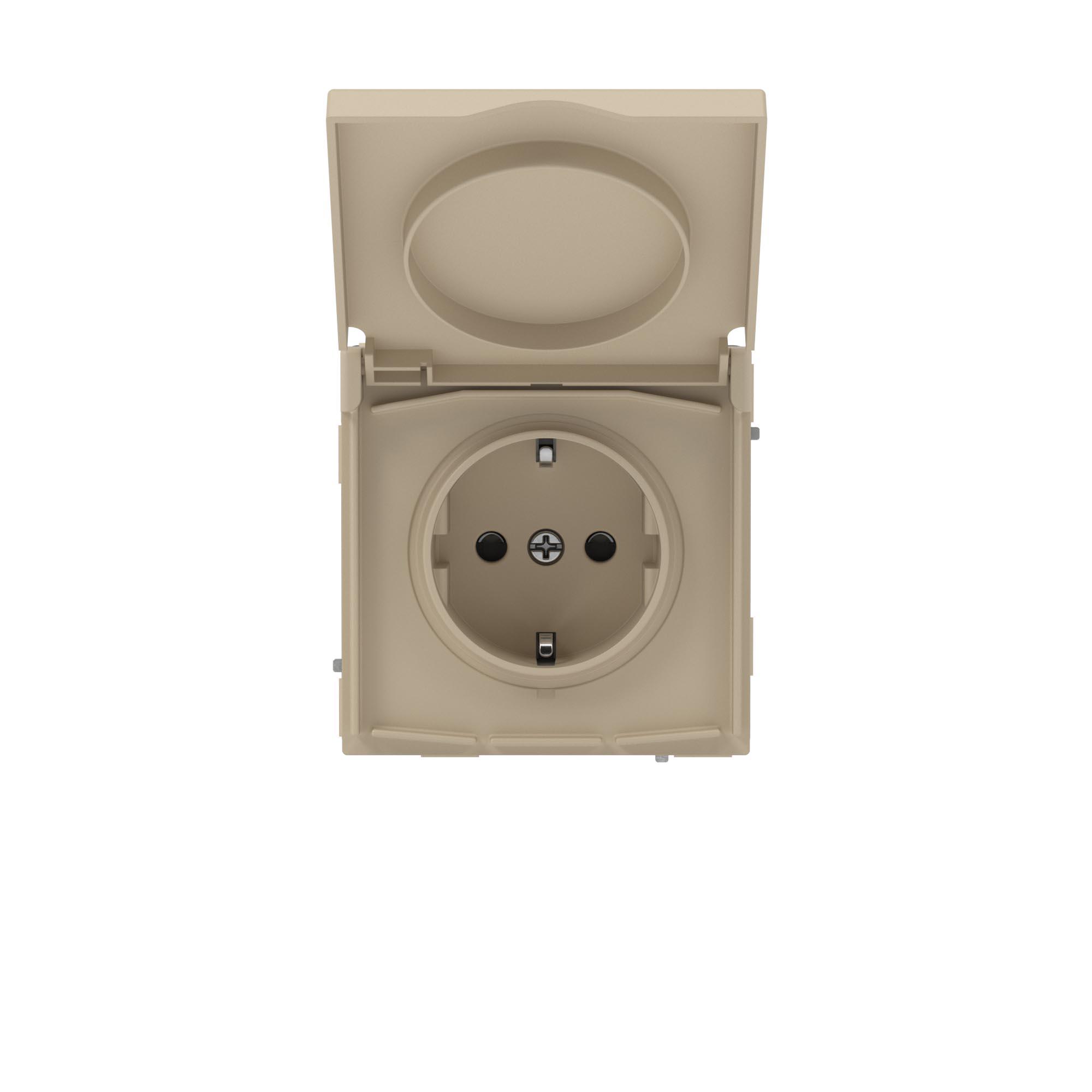 Розетка силовая, 2P+E, с з/ш, с крышкой, IP44, KANT, ванильный марципан