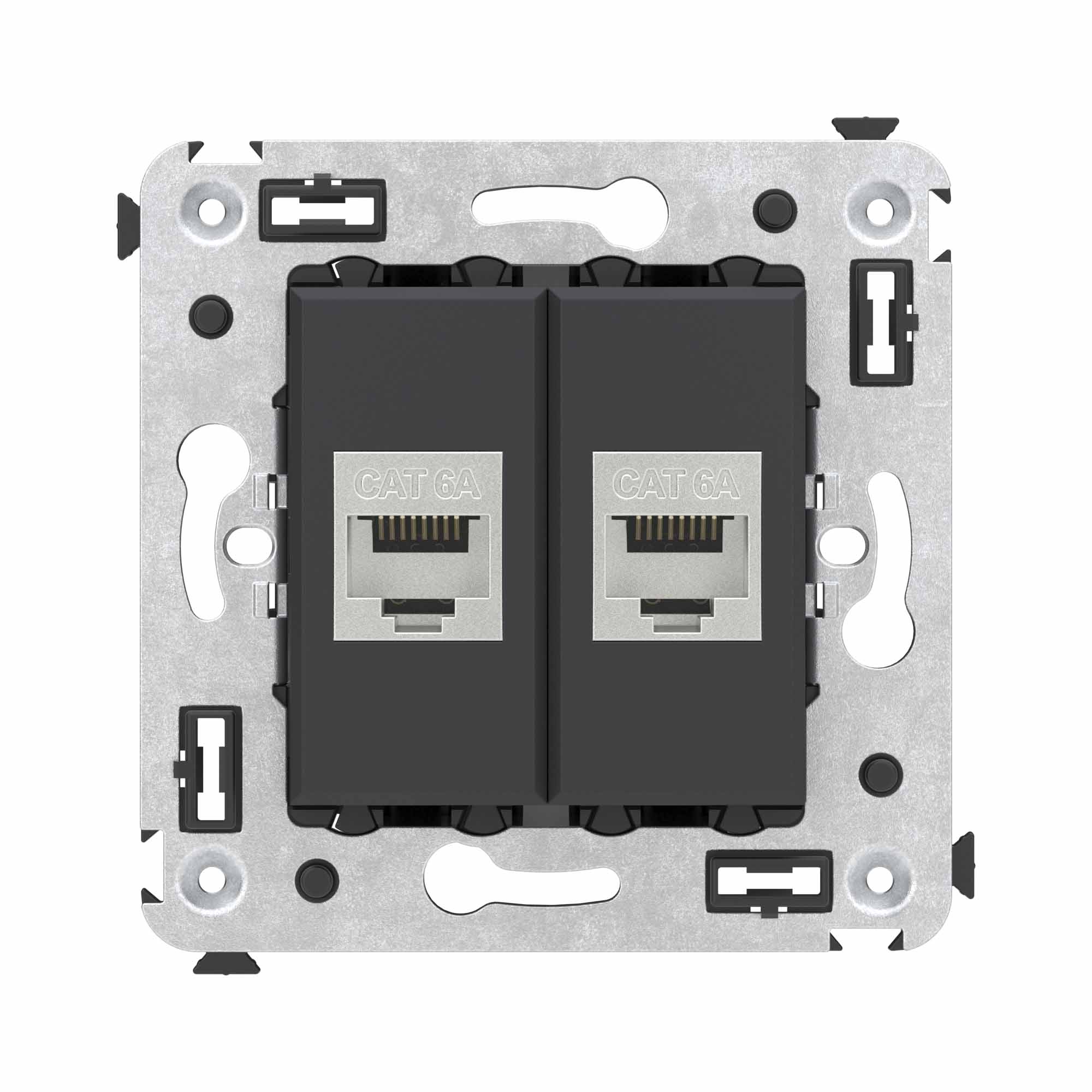 Avanti Компьютерная розетка RJ-45 без шторки в стену, кат.6А двойная экранированная,  Черный матовый