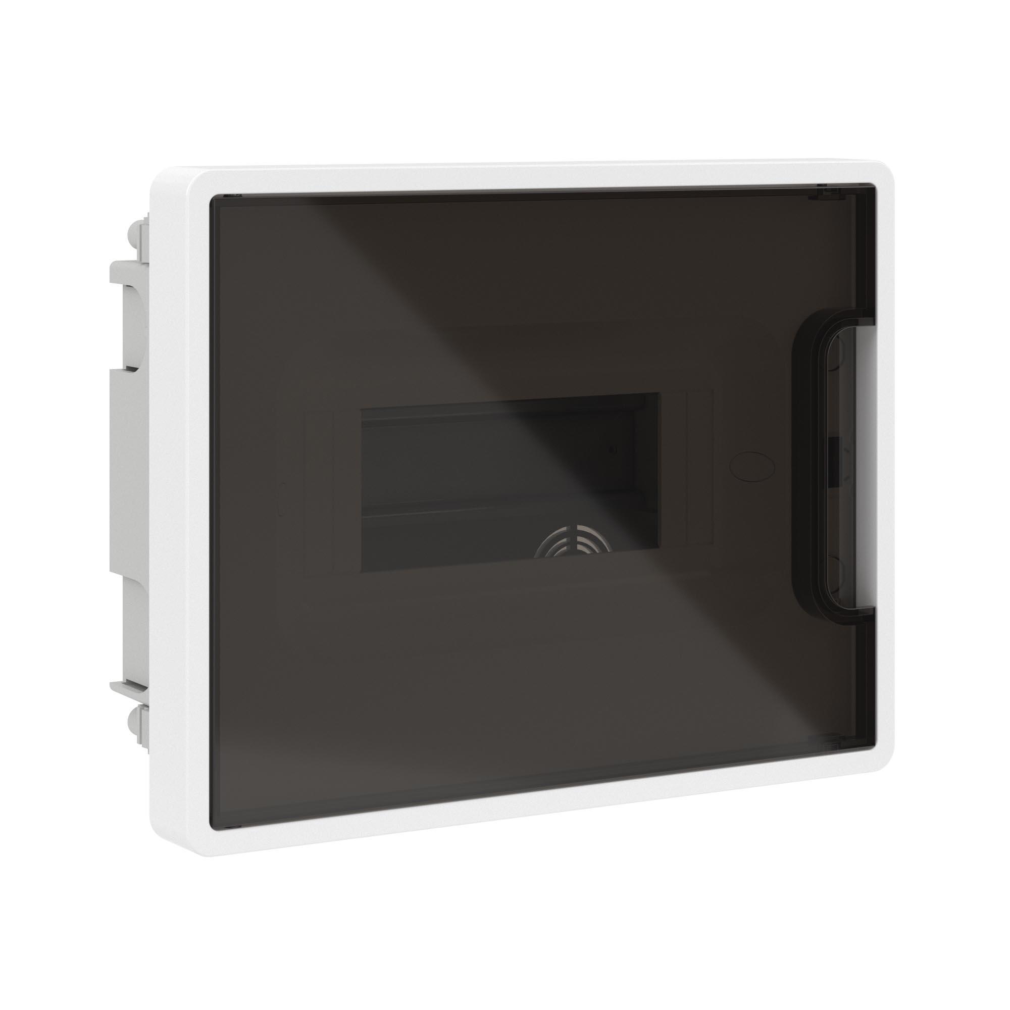 Щиток 8 мод встраиваемый для полых стен Фрейм (FRAME), белый, с тонированной дверцей, с 2 шинами PEN на 8 и 6 отв.