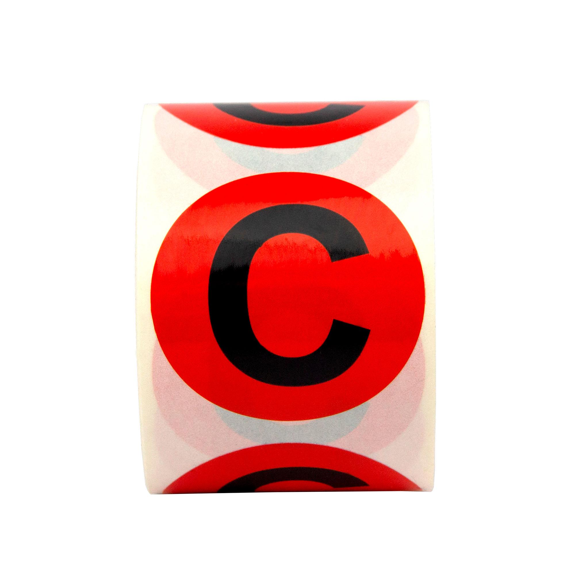 Маркировка электрических шин. Диаметр 20мм, круг.  Цвет - красный, символ - "С" черного цвета. Упа  ковка - 500 шт.