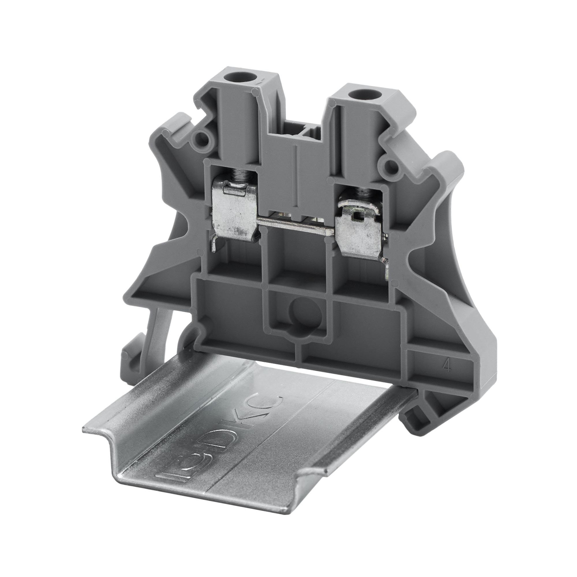 Клемма проходная, винтовой зажим, 2 точки подключения, 4 кв.мм, серая