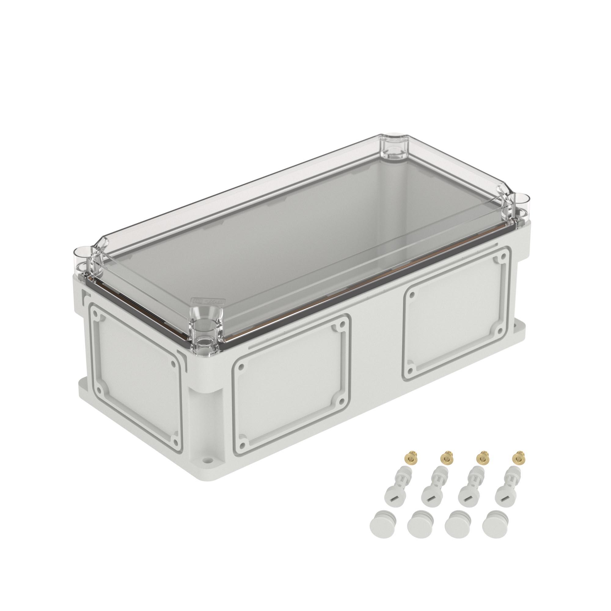 Корпус IP66/IP67, 400х200х160 мм, без МП, с фланцами, прозрачная крышка H= 35 мм