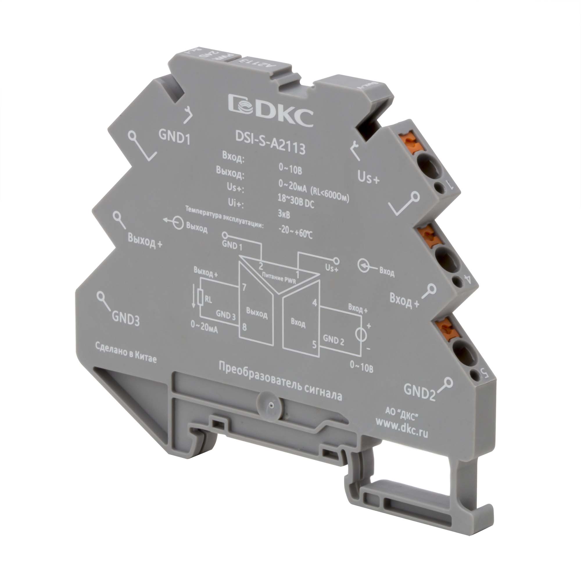 Преобразователь сигнала DSI, 6,2 мм 1 вход 0…10 В, 1 выход 0…20 мА