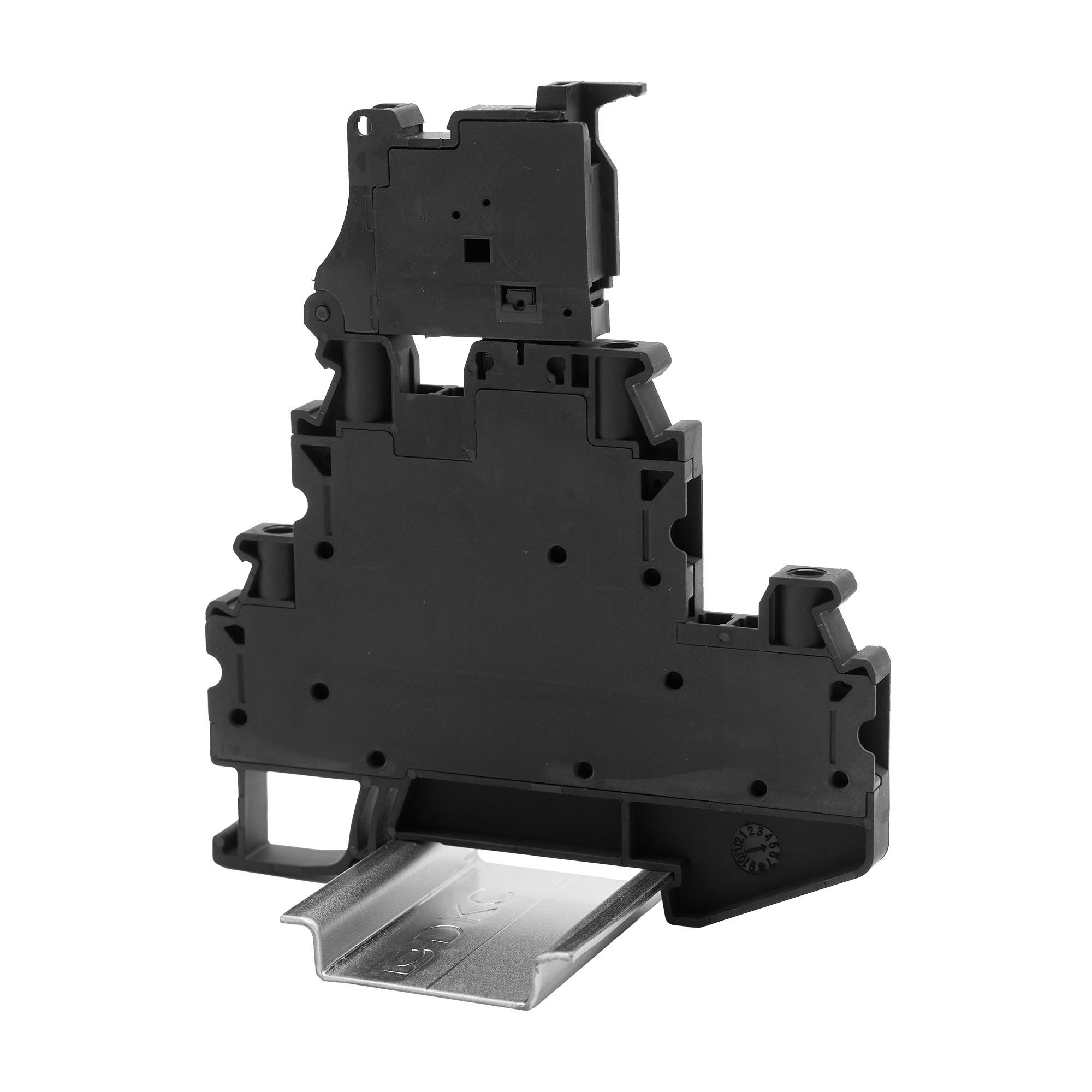 Клемма для предохранителя, двухуровневая, винтовой зажим, 4 точки подключения, 4 кв.мм, серая